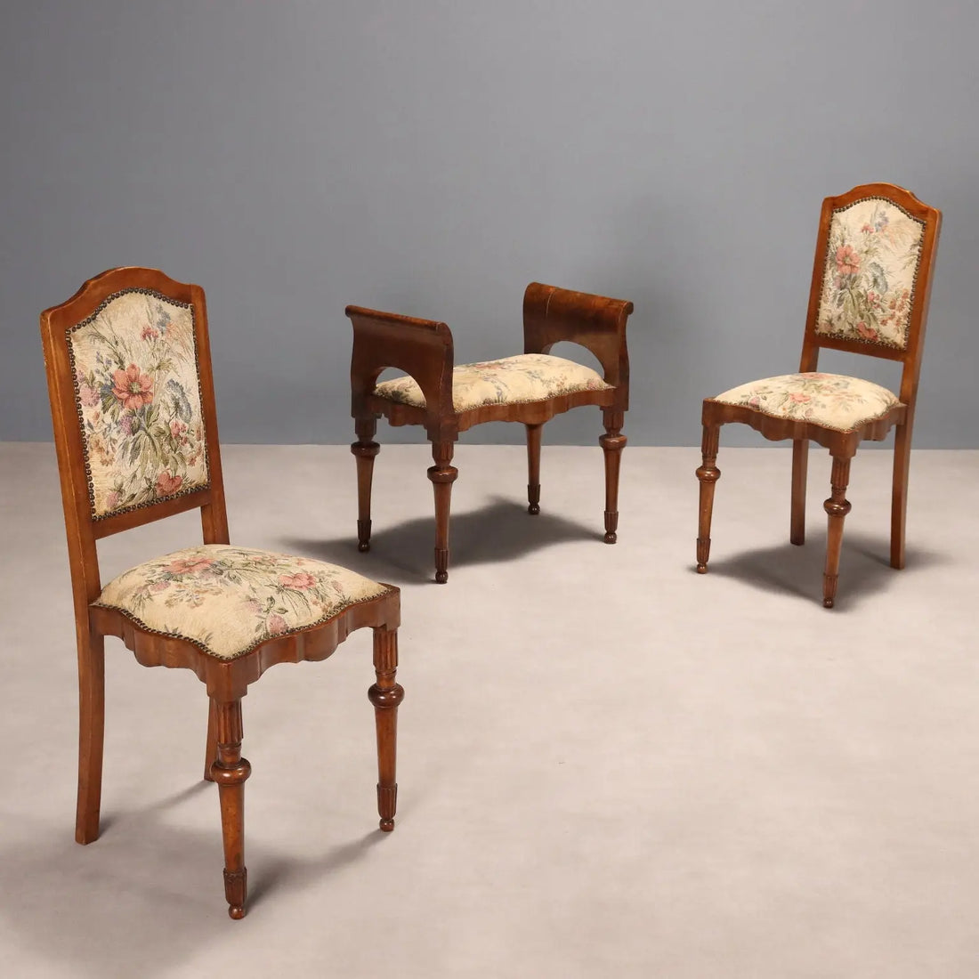 Antique Chairs and Bench Art Deco Walnut Burl Italy XIX Century - Italy, Late XX Century | Antiques | Seating