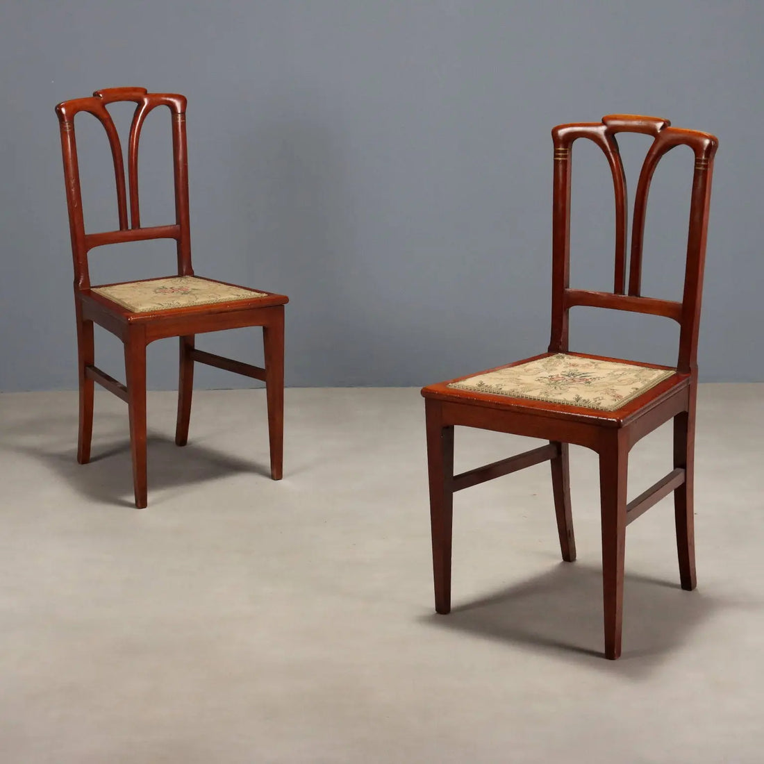 Antique Art Nouveau Chairs Mahogany Fabric Padding XX Century - Italy, Early XX Century | Antiques | Seating