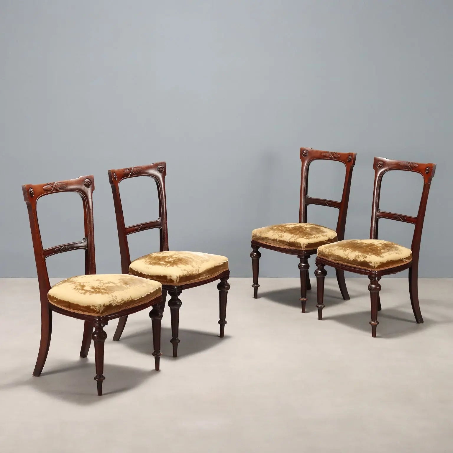 Antique Chairs Mahogany Fabric Padding Italy XX Century - Italy, Early XX Century | Antiques | Seating