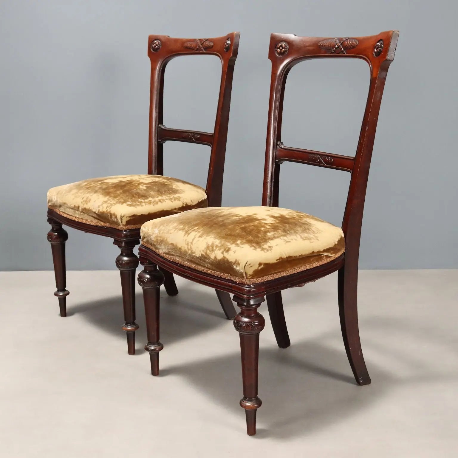 Antique Chairs Mahogany Fabric Padding Italy XX Century - Italy, Early XX Century | Antiques | Seating