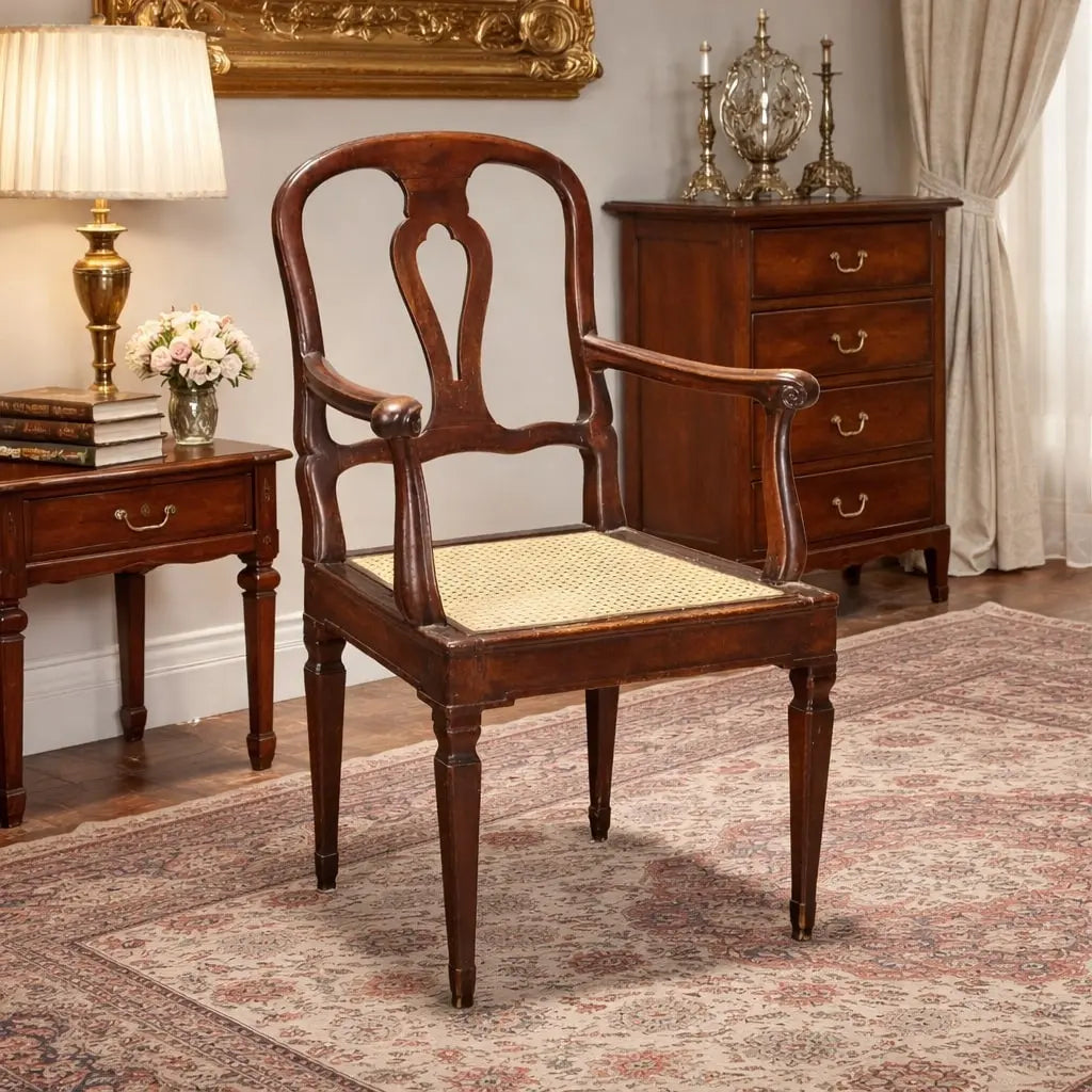 Antique Armchair Walnut Caned Seat Italy XVIII Century - Italy, XVIII Century | Antiques | Seating