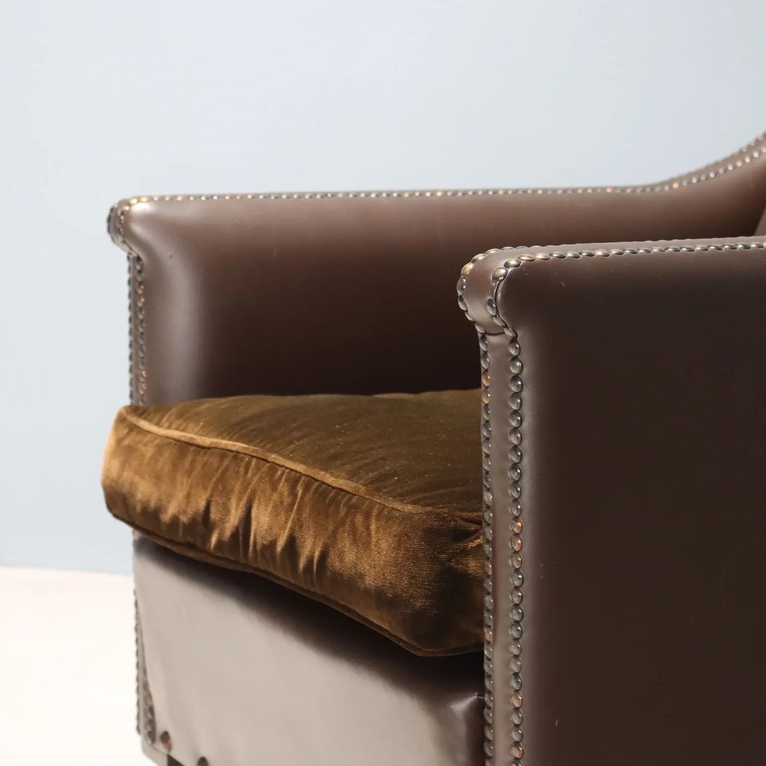 Antique Armchairs Leather Velvet Studs Italy XX Century - Italy, XX Century | Antiques | Seating