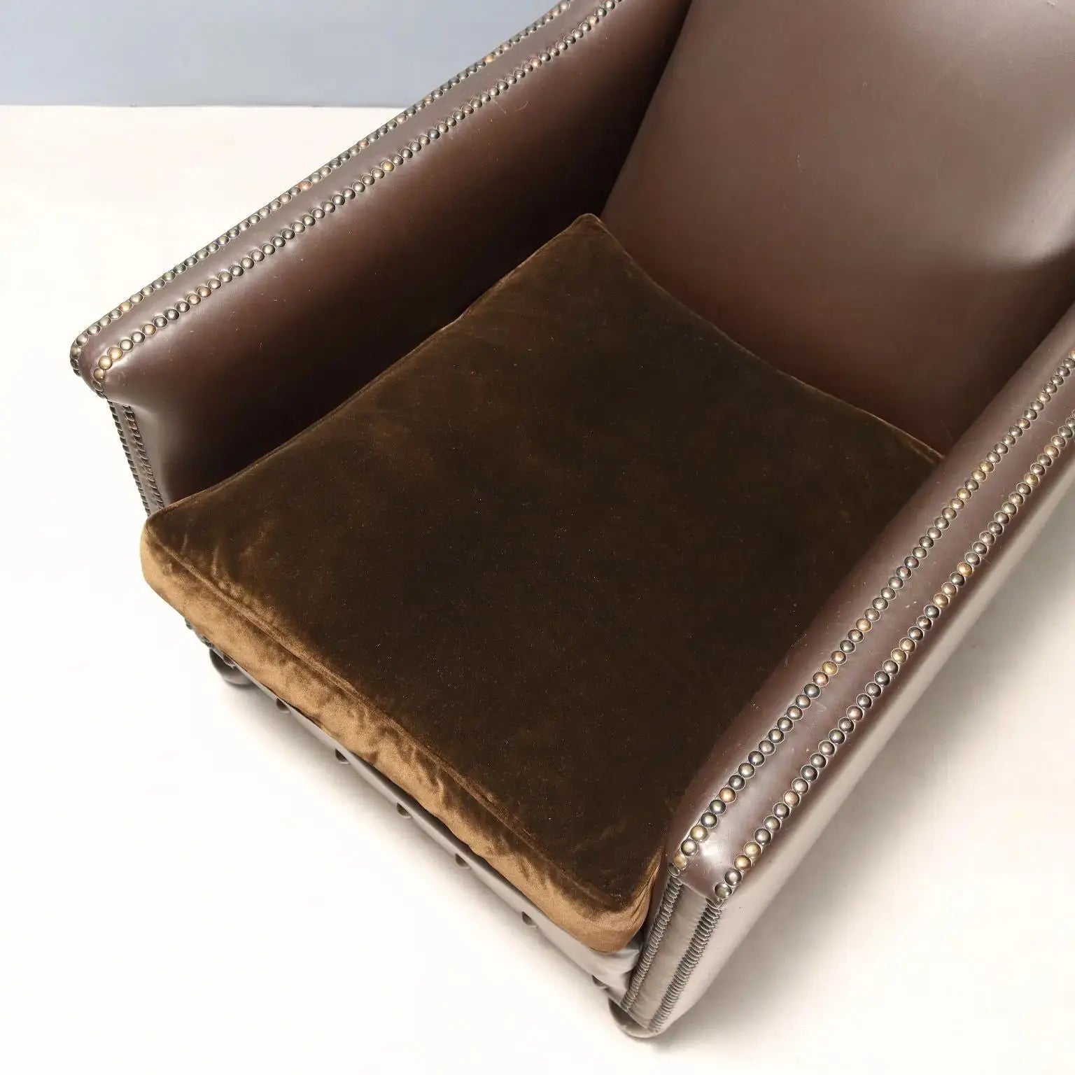 Antique Armchairs Leather Velvet Studs Italy XX Century - Italy, XX Century | Antiques | Seating