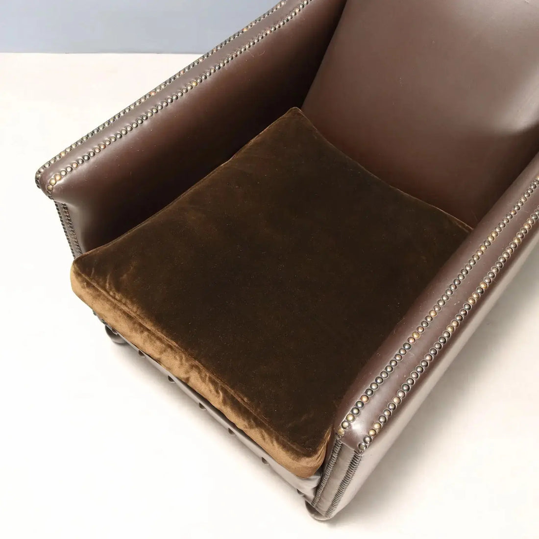 Antique Armchairs Leather Velvet Studs Italy XX Century - Italy, XX Century | Antiques | Seating