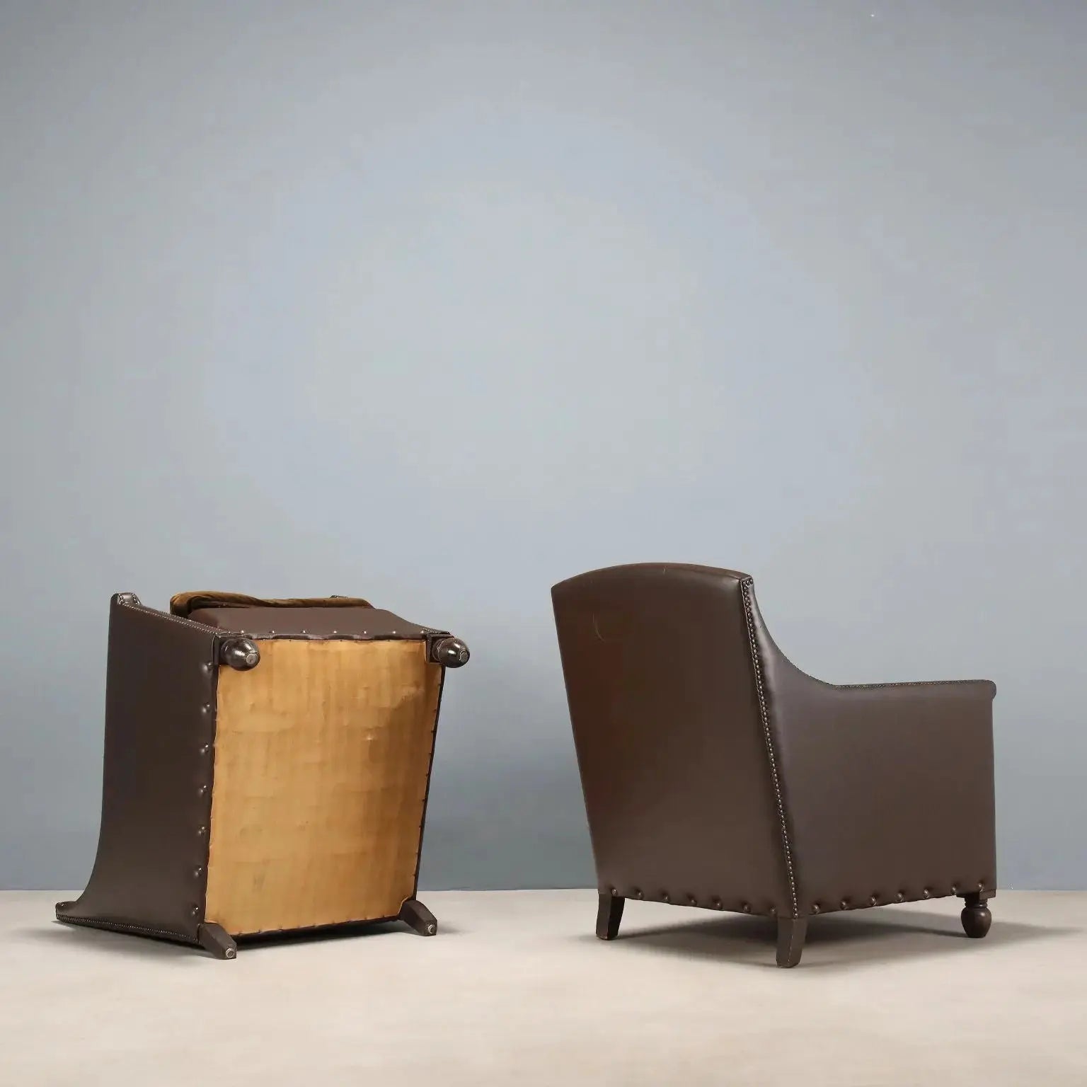 Antique Armchairs Leather Velvet Studs Italy XX Century - Italy, XX Century | Antiques | Seating