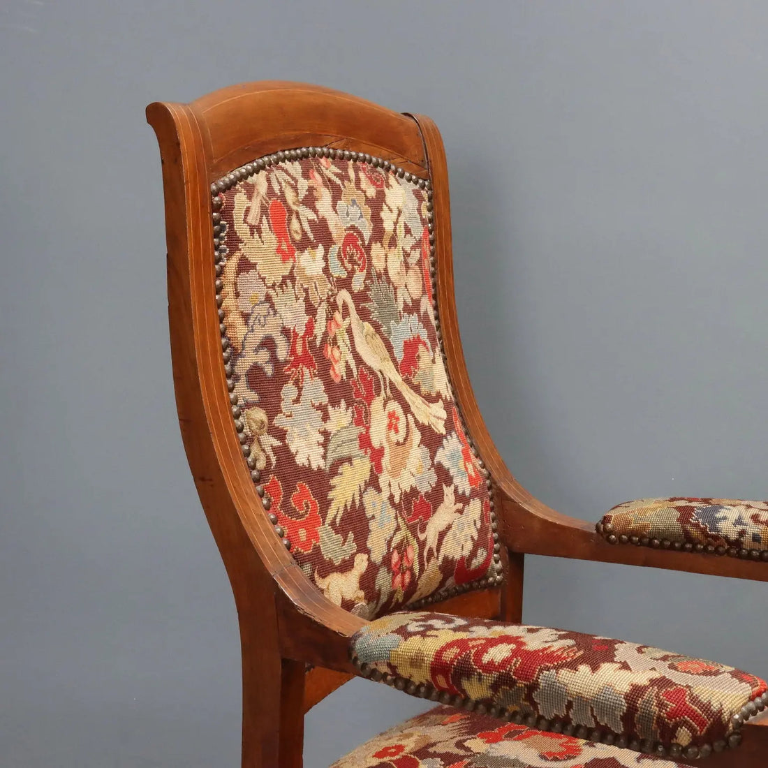 Antique Armchairs Walnut Maple Fabric Italy Late XIX Century - Italy, Late XIX Century | Antiques | Seating