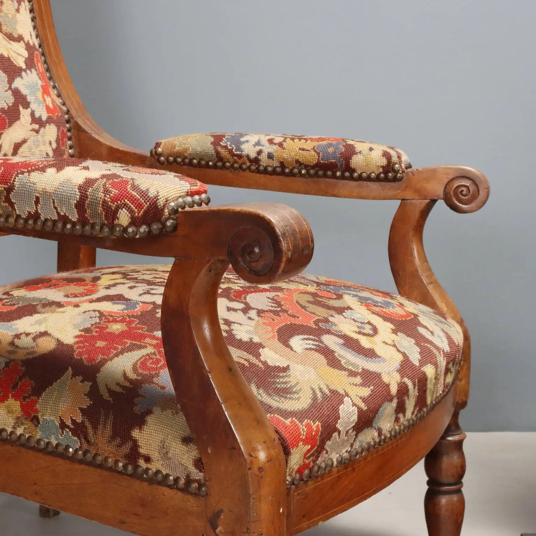 Antique Armchairs Walnut Maple Fabric Italy Late XIX Century - Italy, Late XIX Century | Antiques | Seating
