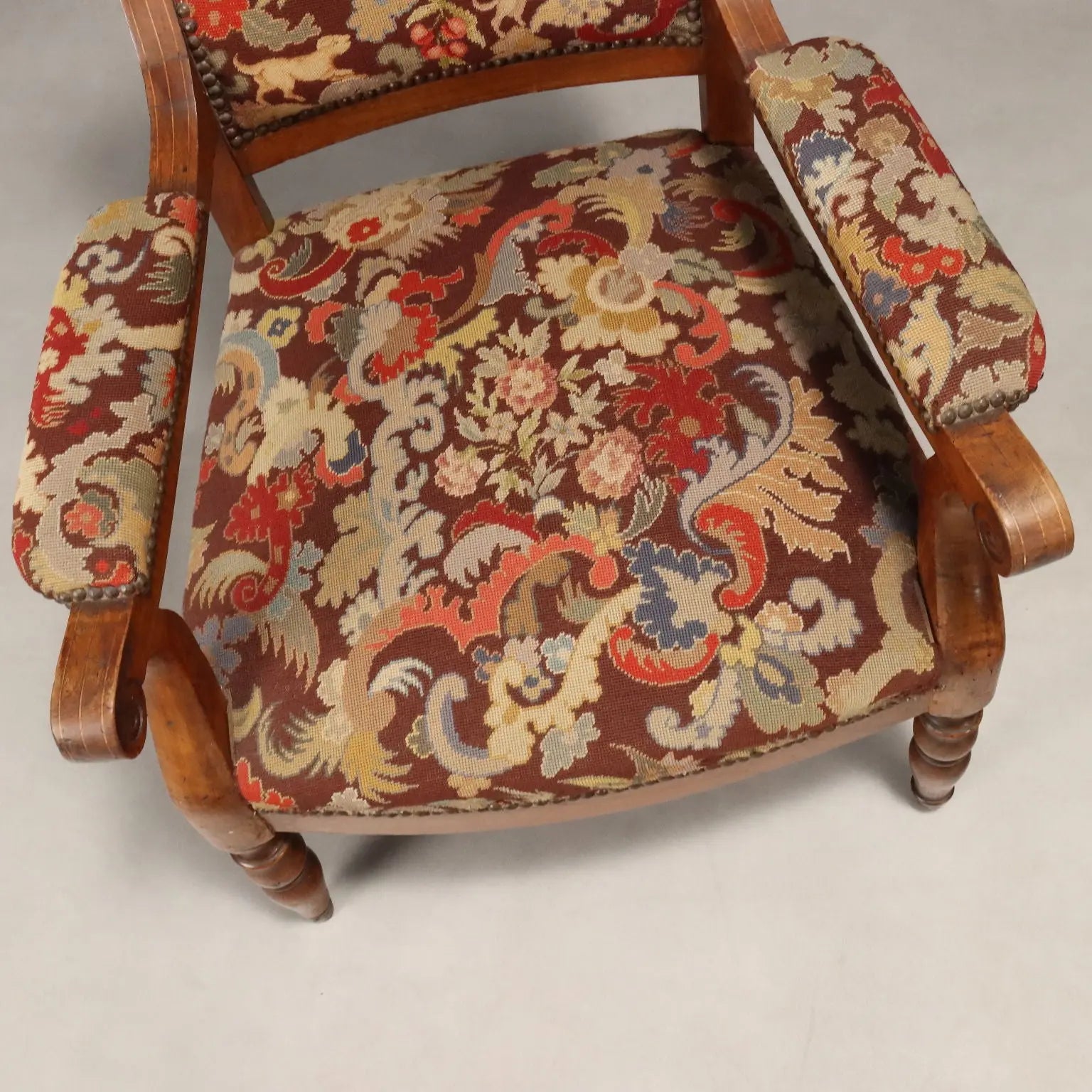 Antique Armchairs Walnut Maple Fabric Italy Late XIX Century - Italy, Late XIX Century | Antiques | Seating