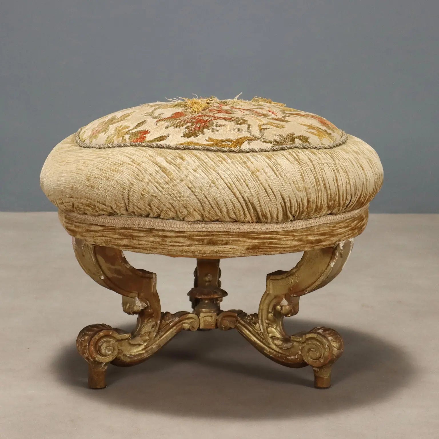 Gilded Carved Wooden Stool, Italy 19th Century