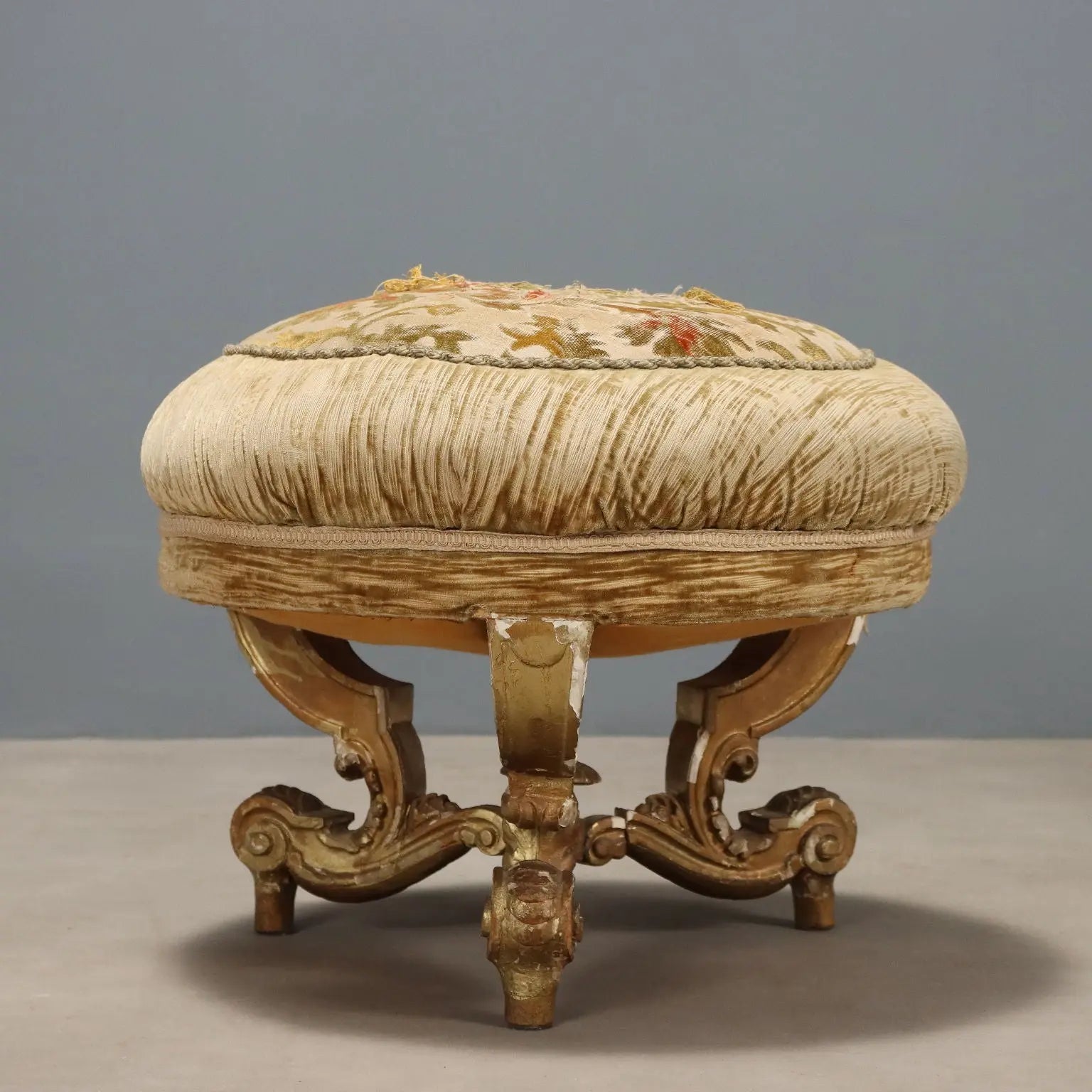Gilded Carved Wooden Stool, Italy 19th Century