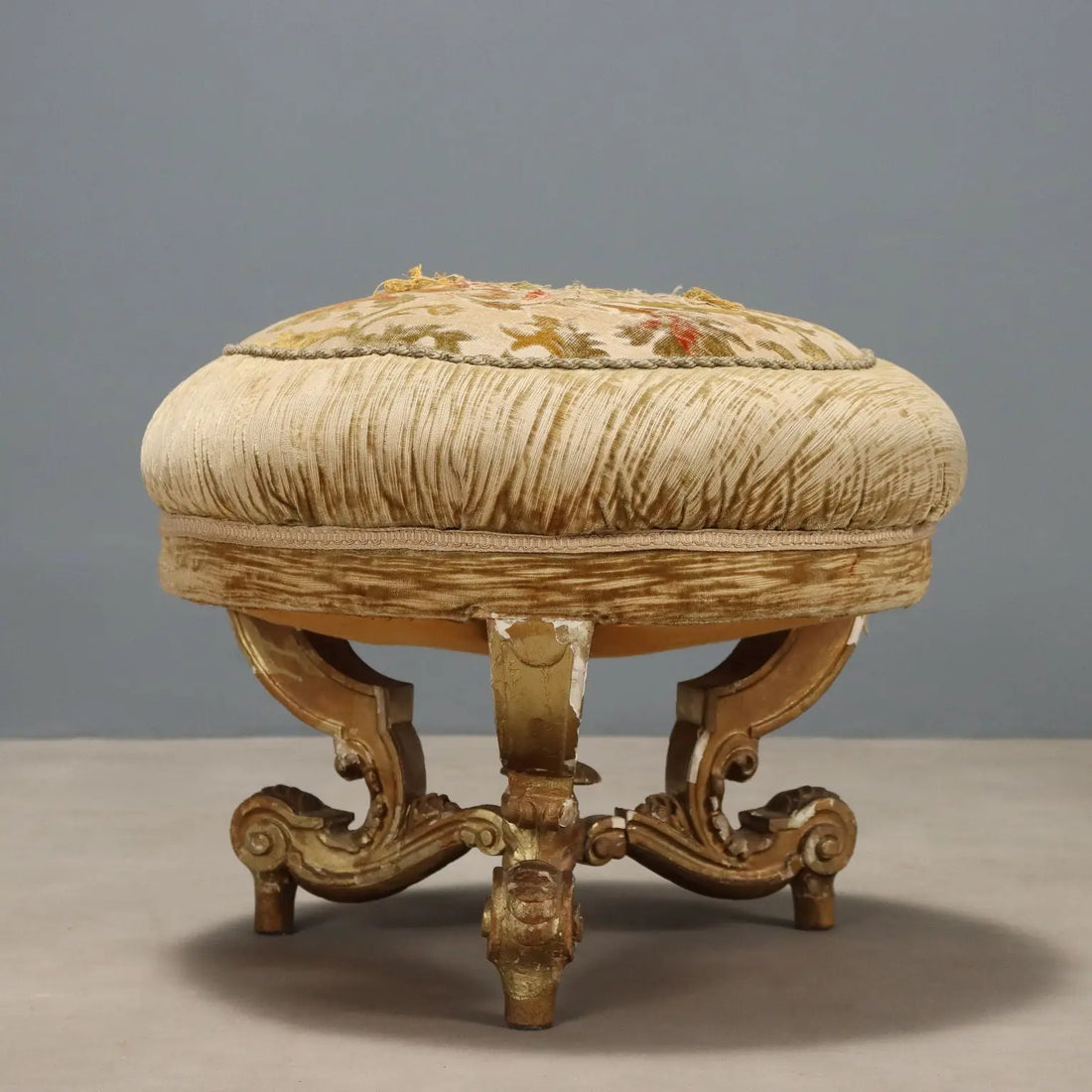 Gilded Carved Wooden Stool, Italy 19th Century