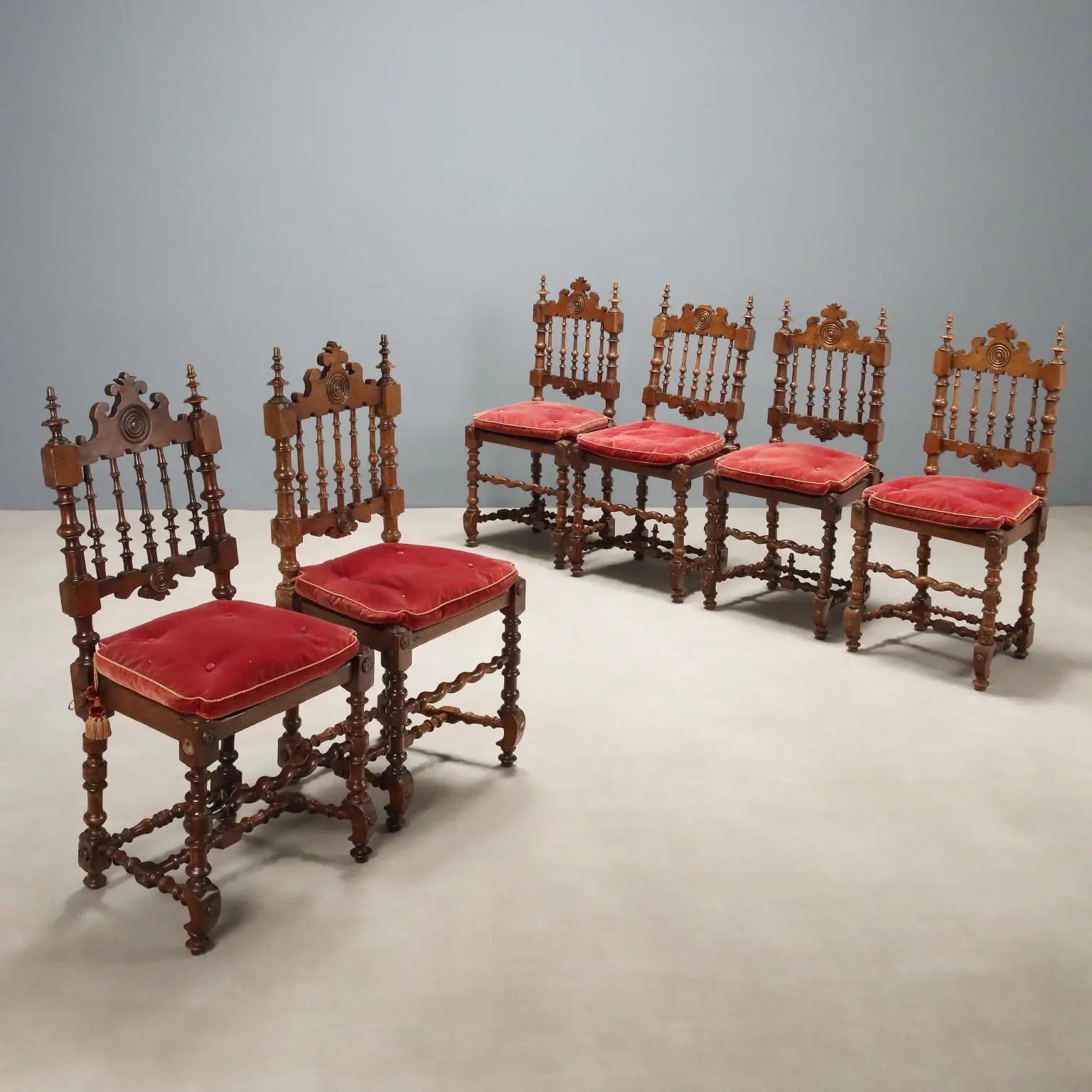 Antique Baroque Style Walnut Chairs - Italy Early 1900s