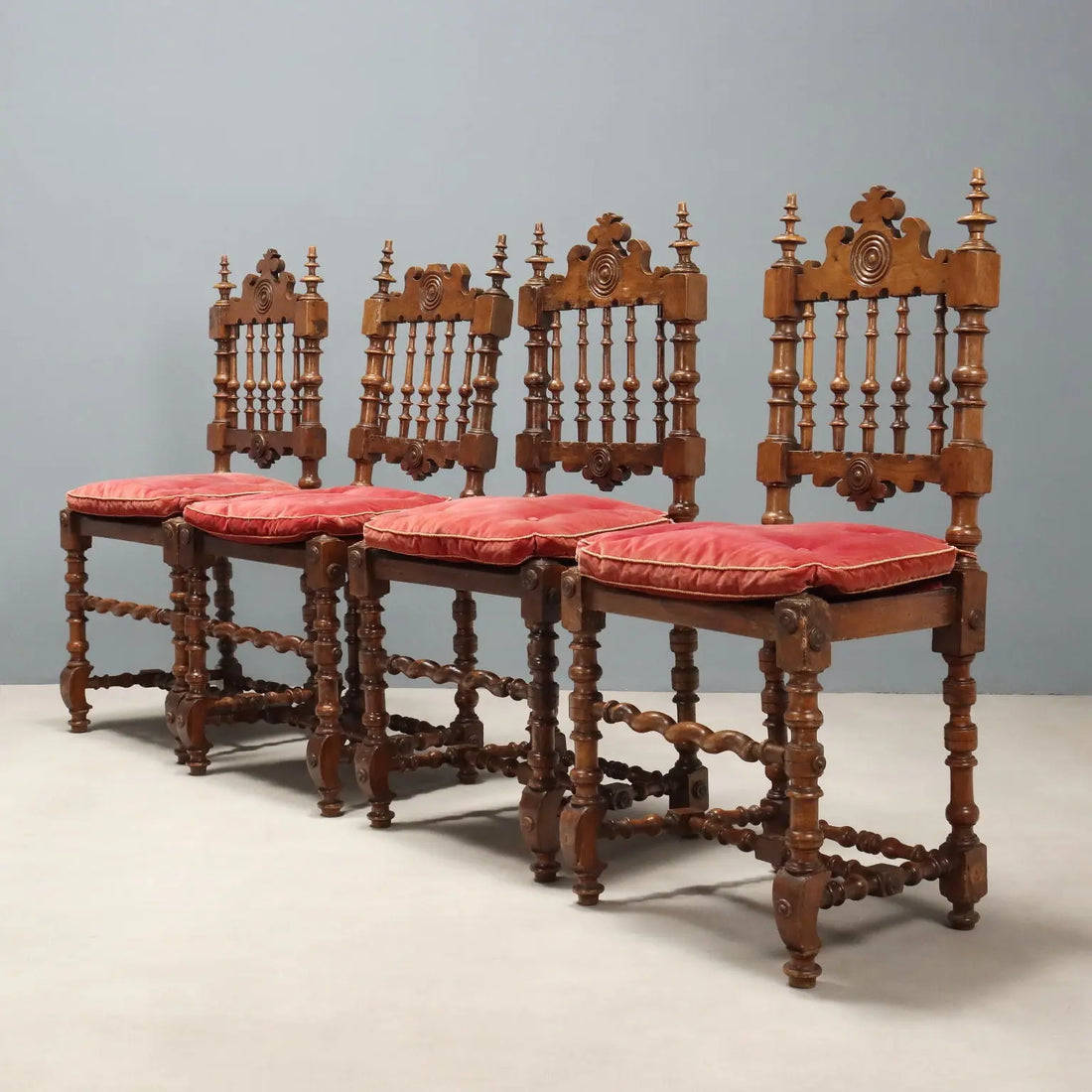 Antique Baroque Style Walnut Chairs - Italy Early 1900s