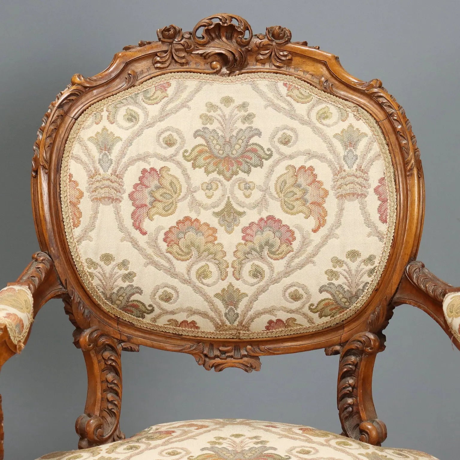 Pair of Walnut Armchairs Barocchetto Style