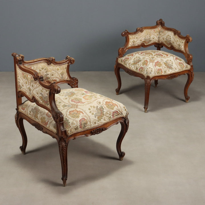 Antique Corner Chairs Baroque Style Walnut Padding XIX Century - Italy, Late XIX Century | Antiques  Seating