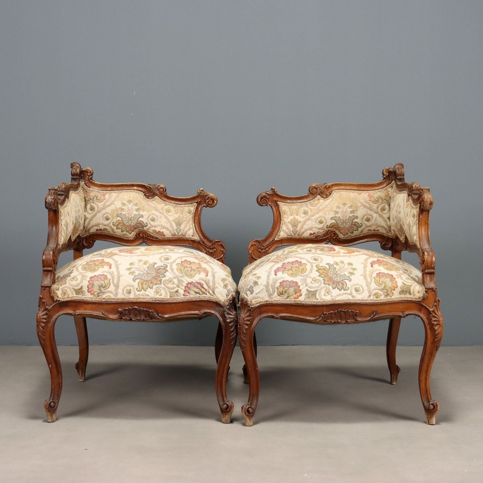 Antique Corner Chairs Baroque Style Walnut Padding XIX Century - Italy, Late XIX Century | Antiques  Seating