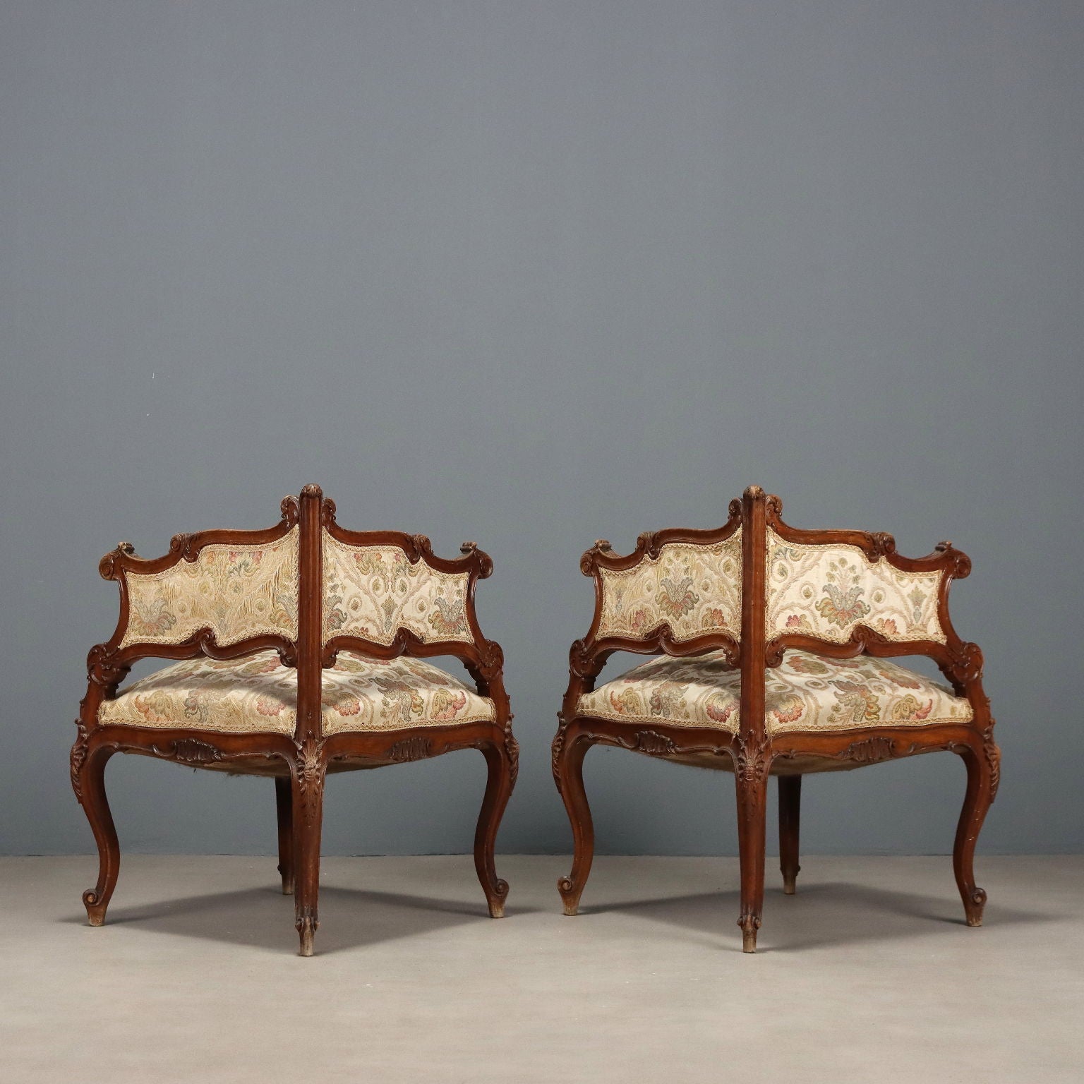 Antique Corner Chairs Baroque Style Walnut Padding XIX Century - Italy, Late XIX Century | Antiques  Seating
