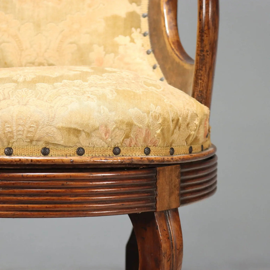 Antique Armchair with Pouf Walnut Fabric Italy XIX Century - Italy, XIX Century | Antiques | Seating