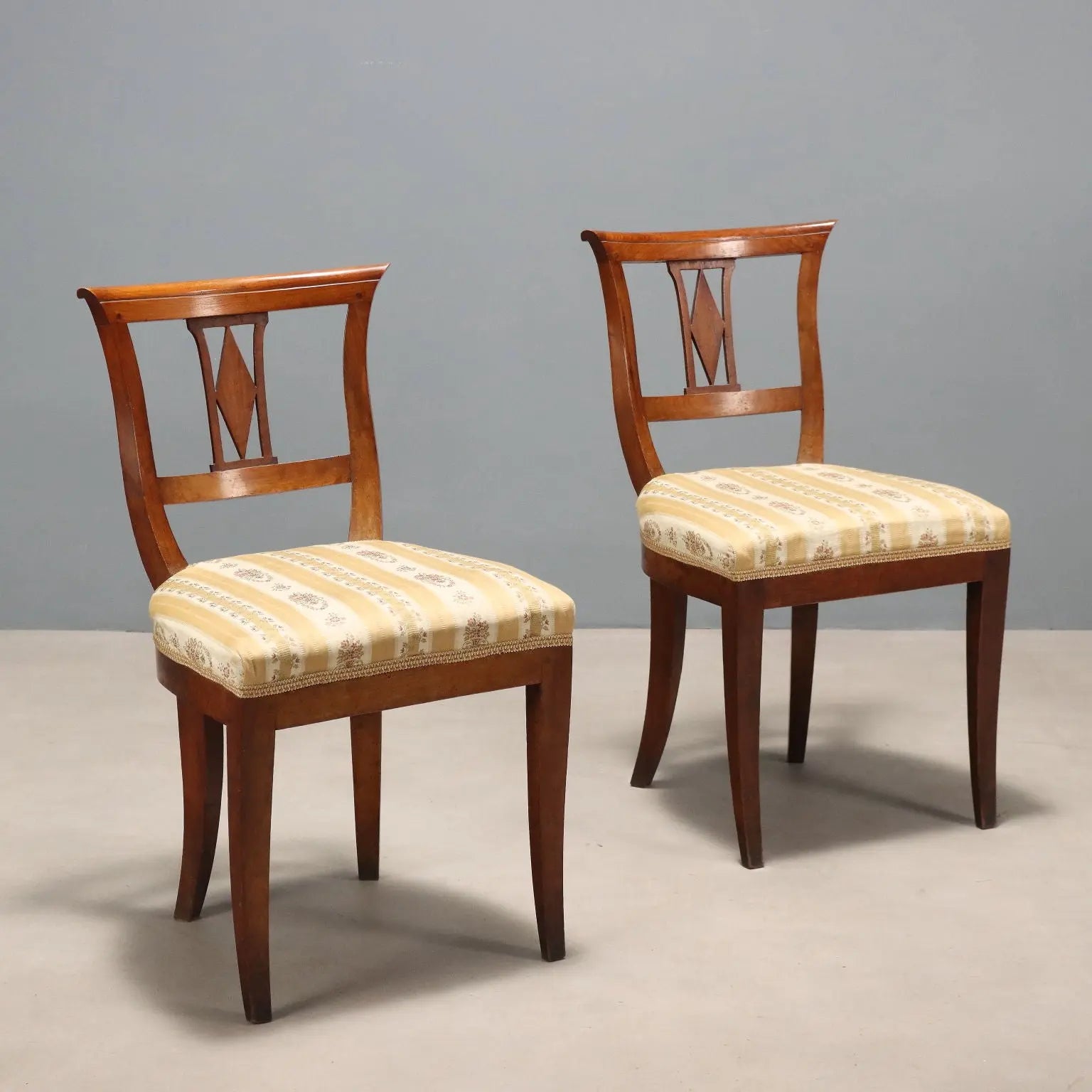 Antique Chairs Mahogany Fabric Wavy Feet Italy XIX Century - Italy, Mid XIX Century | Antiques | Seating