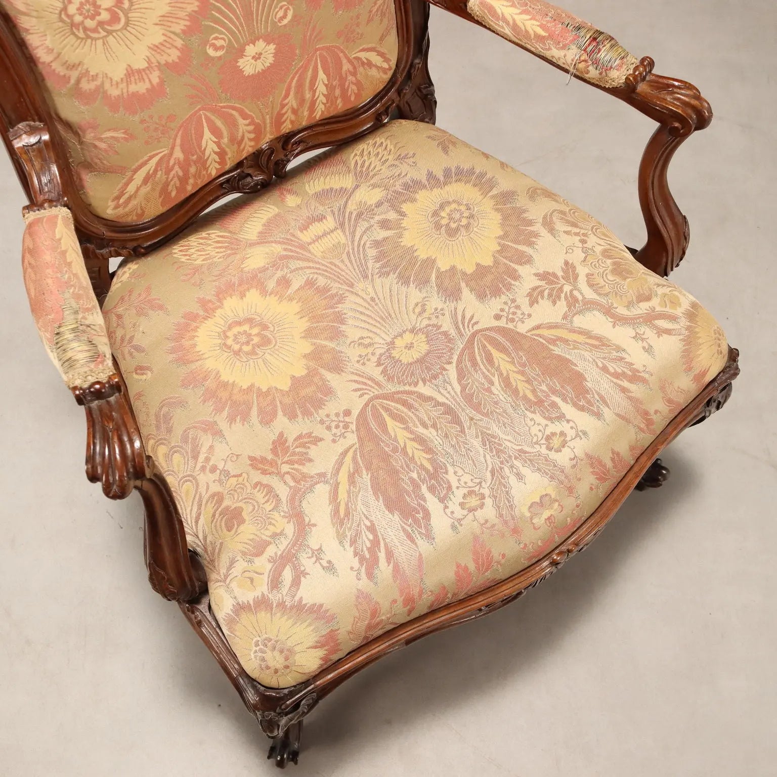 Antique Armchair Baroque Walnut Fabric Genoa XVIII Century - Genoa, Mid XVIII Century | Antiques | Seating