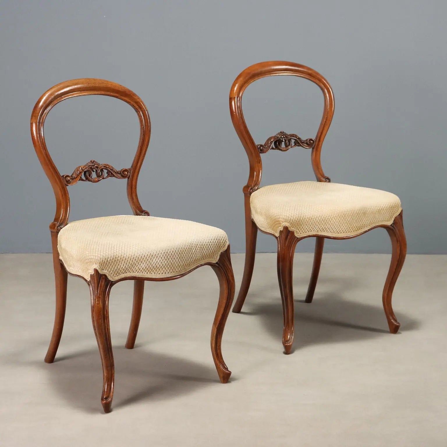 Antique Chairs Walnut Fabric Padding Italy Mid XIX Century - Italy, Mid XIX Century | Antiques | Seating