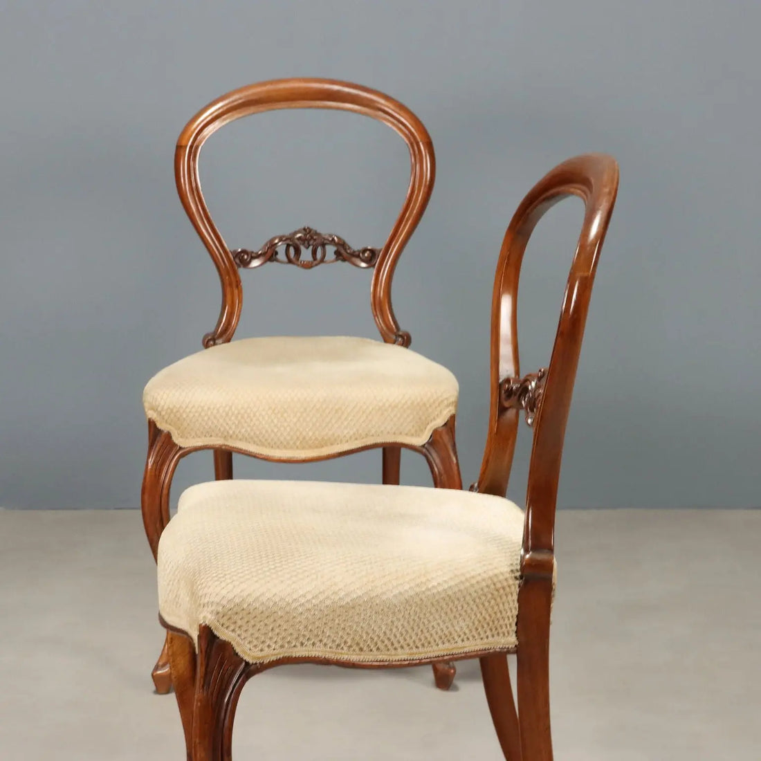 Antique Chairs Walnut Fabric Padding Italy Mid XIX Century - Italy, Mid XIX Century | Antiques | Seating