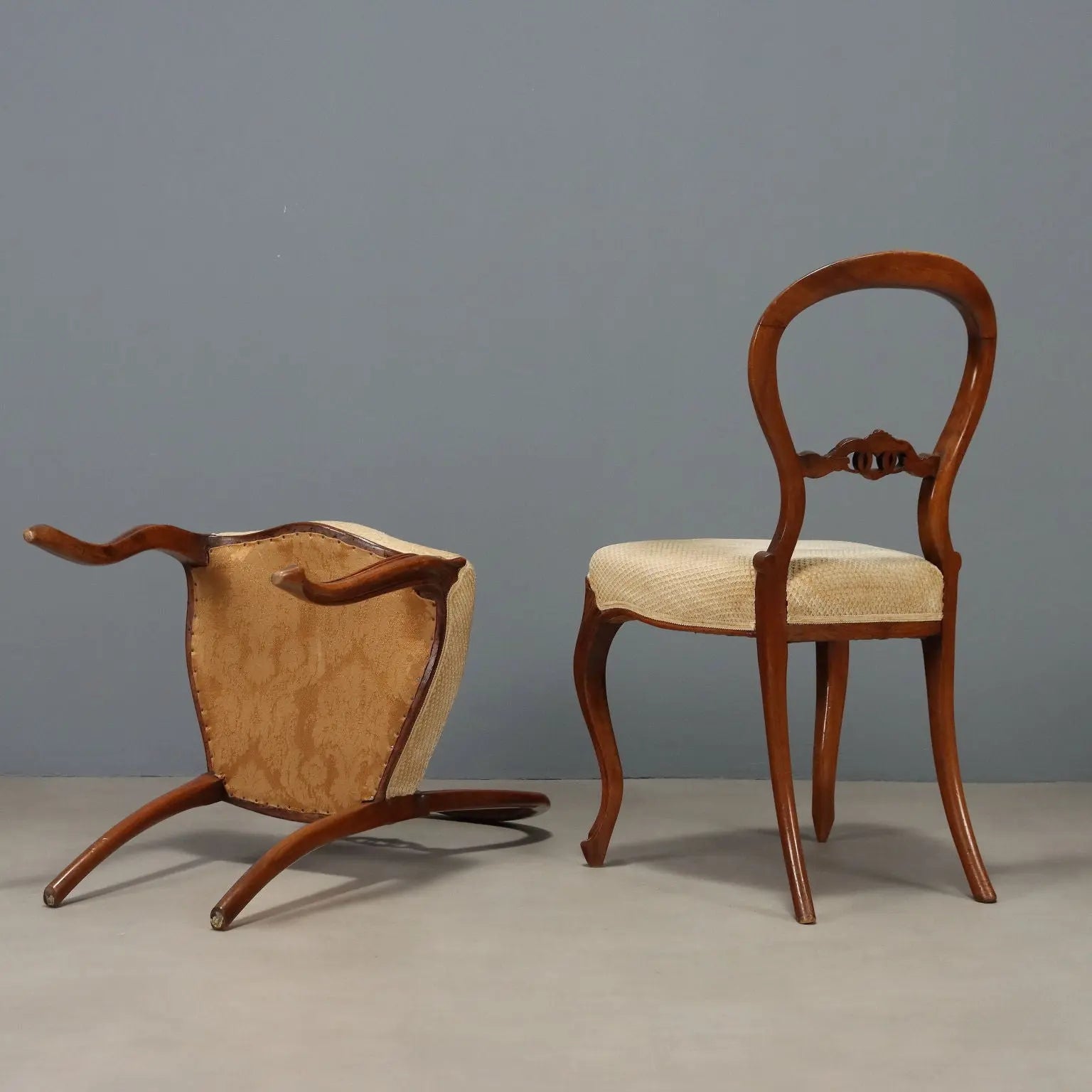 Antique Chairs Walnut Fabric Padding Italy Mid XIX Century - Italy, Mid XIX Century | Antiques | Seating
