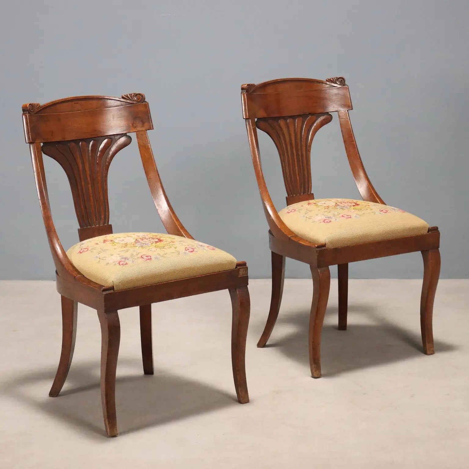 Antique Chairs Louis Philippe Walnut Fabric Italy XIX Century - Italy, XIX Century | Antiques | Seating