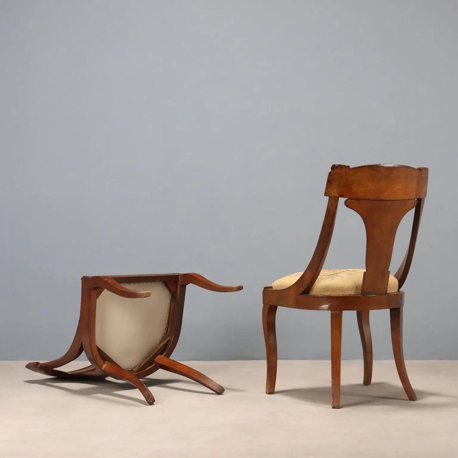 Antique Chairs Louis Philippe Walnut Fabric Italy XIX Century - Italy, XIX Century | Antiques | Seating