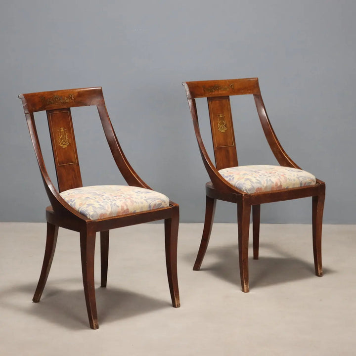 Antique Chairs Charles X Walnut Gilded Metal Italy XIX Century - Lombardy, Early XIX Century | Antiques | Seating