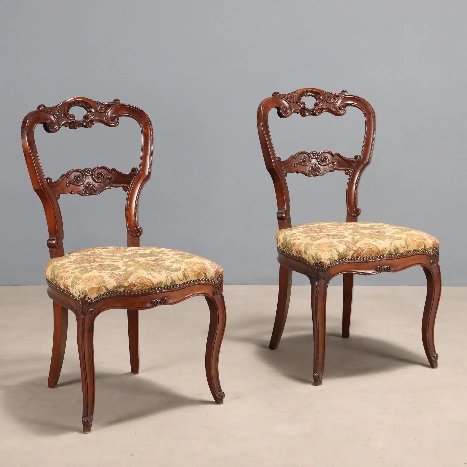 Antique Chairs Louis Philippe Walnut Fabric XIX Century - Italy, XIX Century | Antiques | Seating