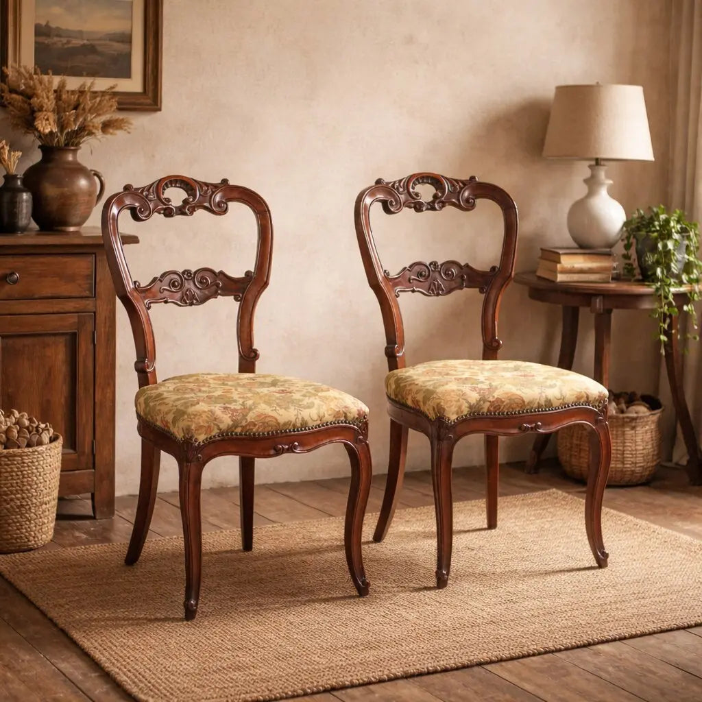 Antique Chairs Louis Philippe Walnut Fabric XIX Century - Italy, XIX Century | Antiques | Seating