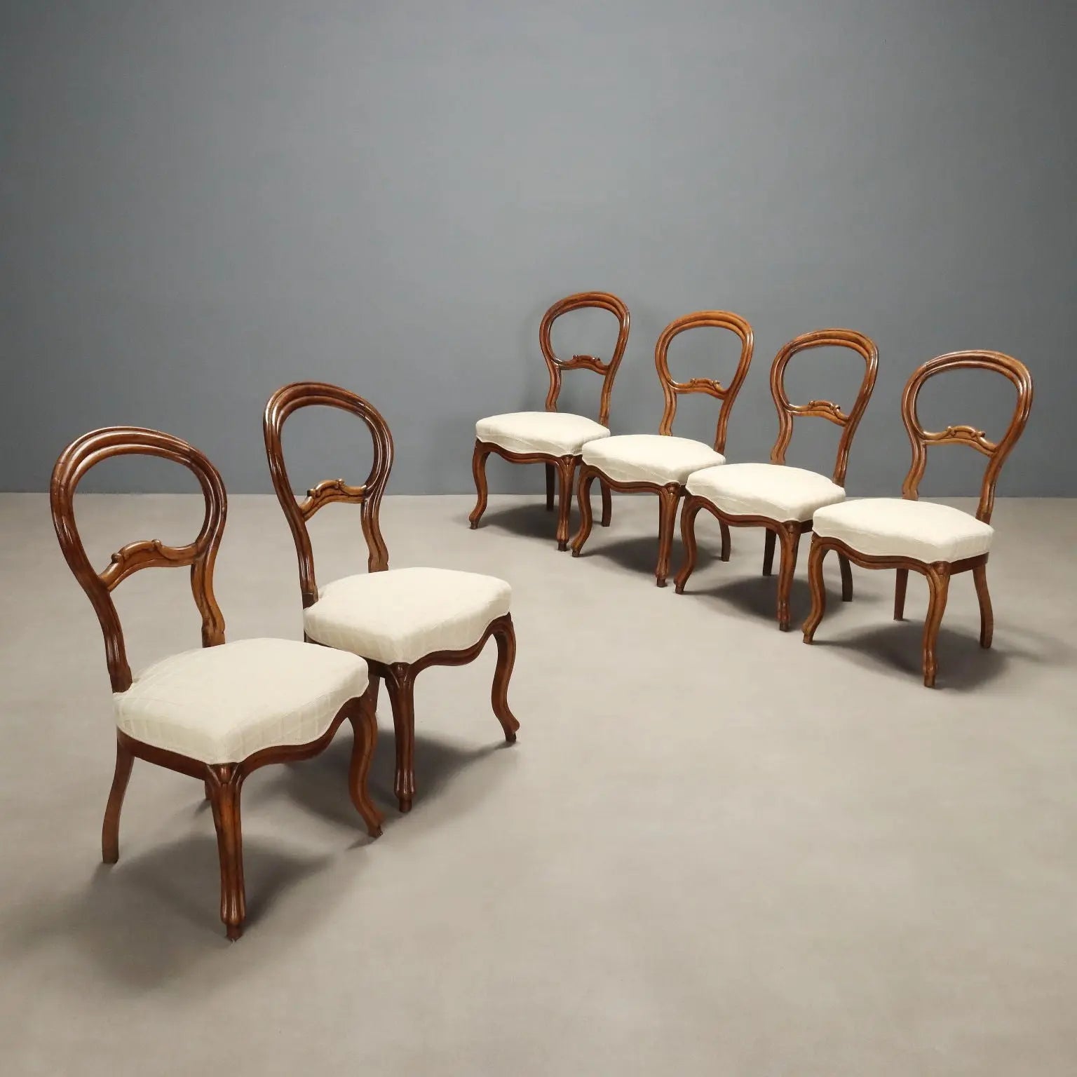 Group of Six Walnut Chairs in Louis Philippe Style