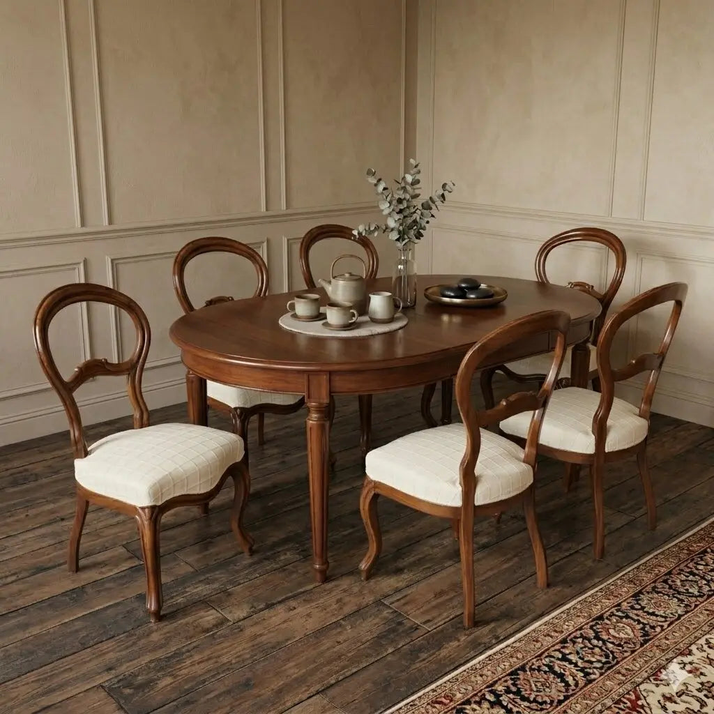 Group of Six Walnut Chairs in Louis Philippe Style
