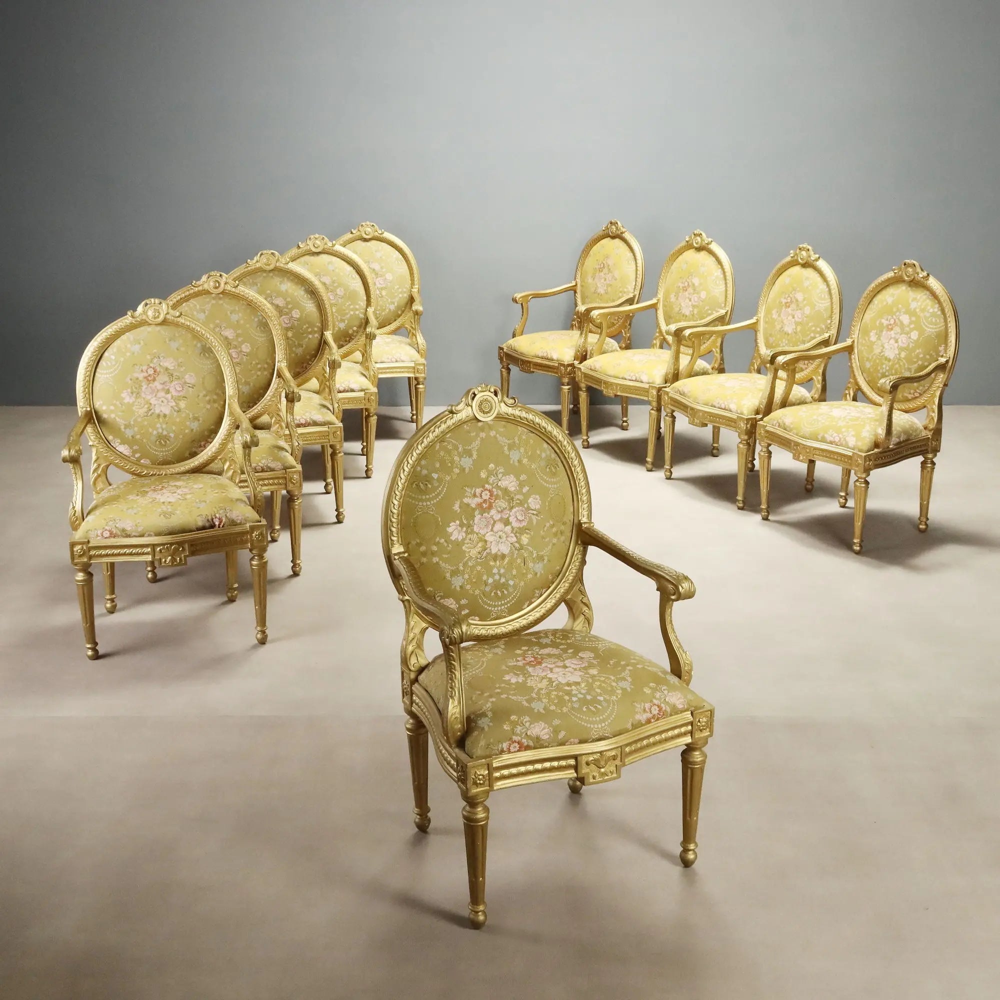 Antique Armchairs Neoclassical Gilded Wood Italy XIX Century
