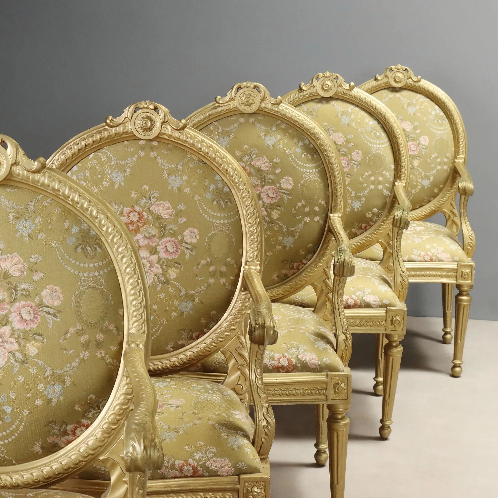 Antique Armchairs Neoclassical Gilded Wood Italy XIX Century