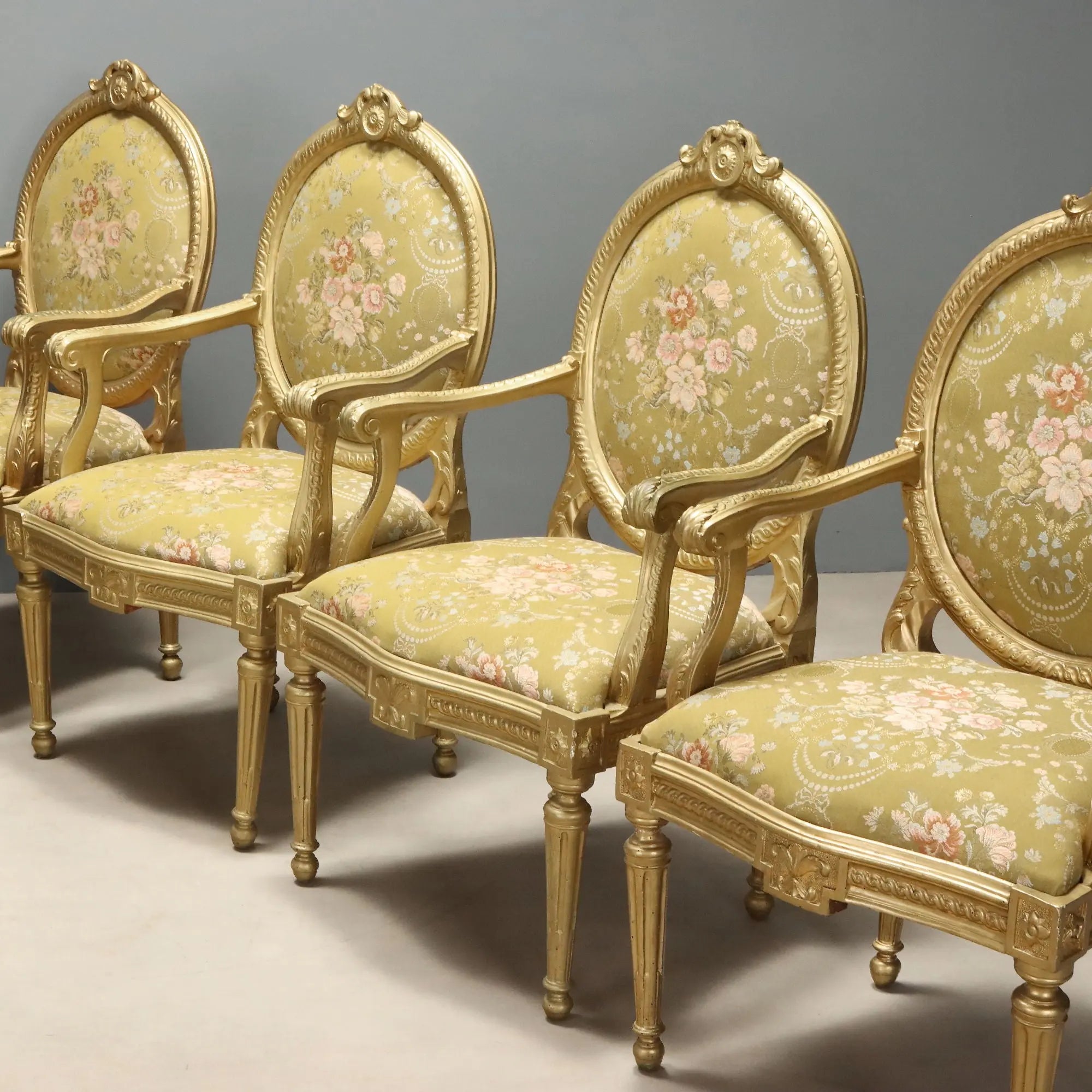 Antique Armchairs Neoclassical Gilded Wood Italy XIX Century