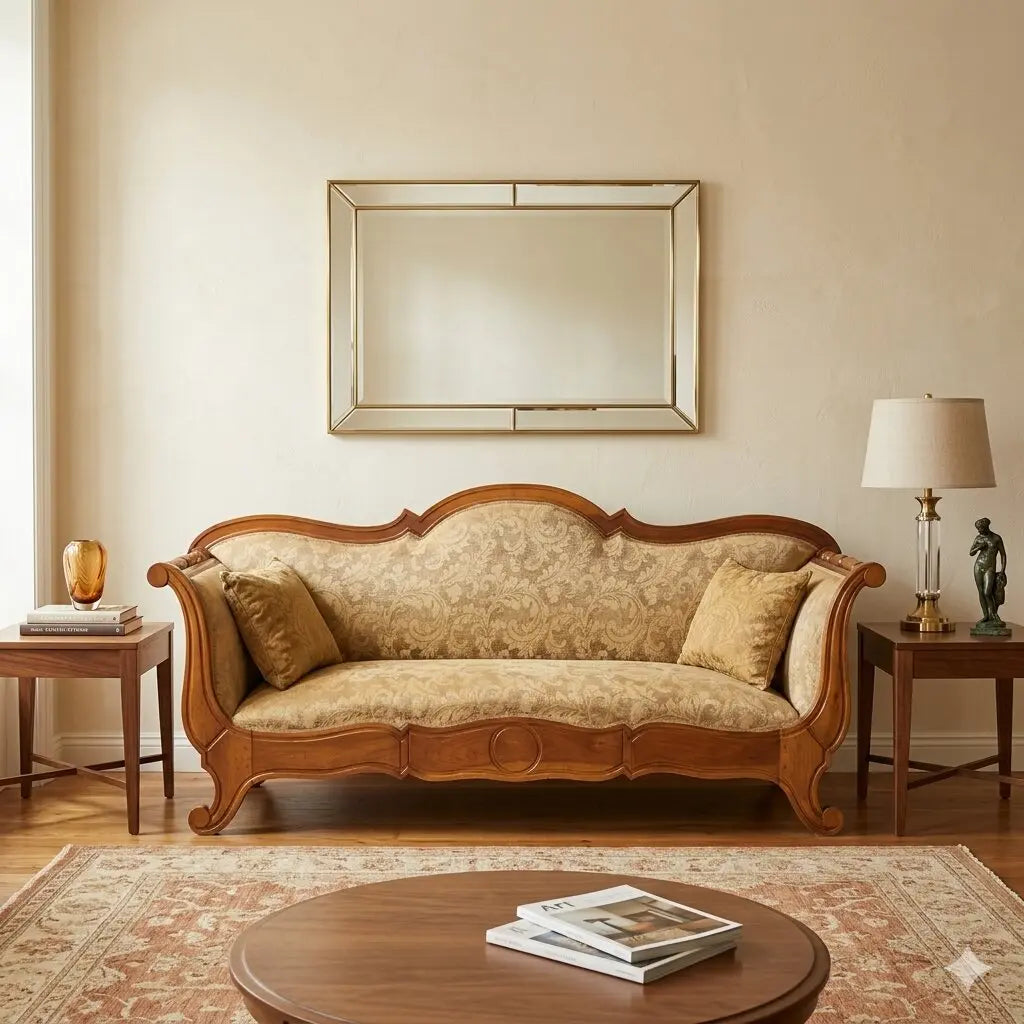 Antique Sofa Louis Philippe Walnut Fabric Italy XIX Century - Italy, XIX Century | Antiques | Seating