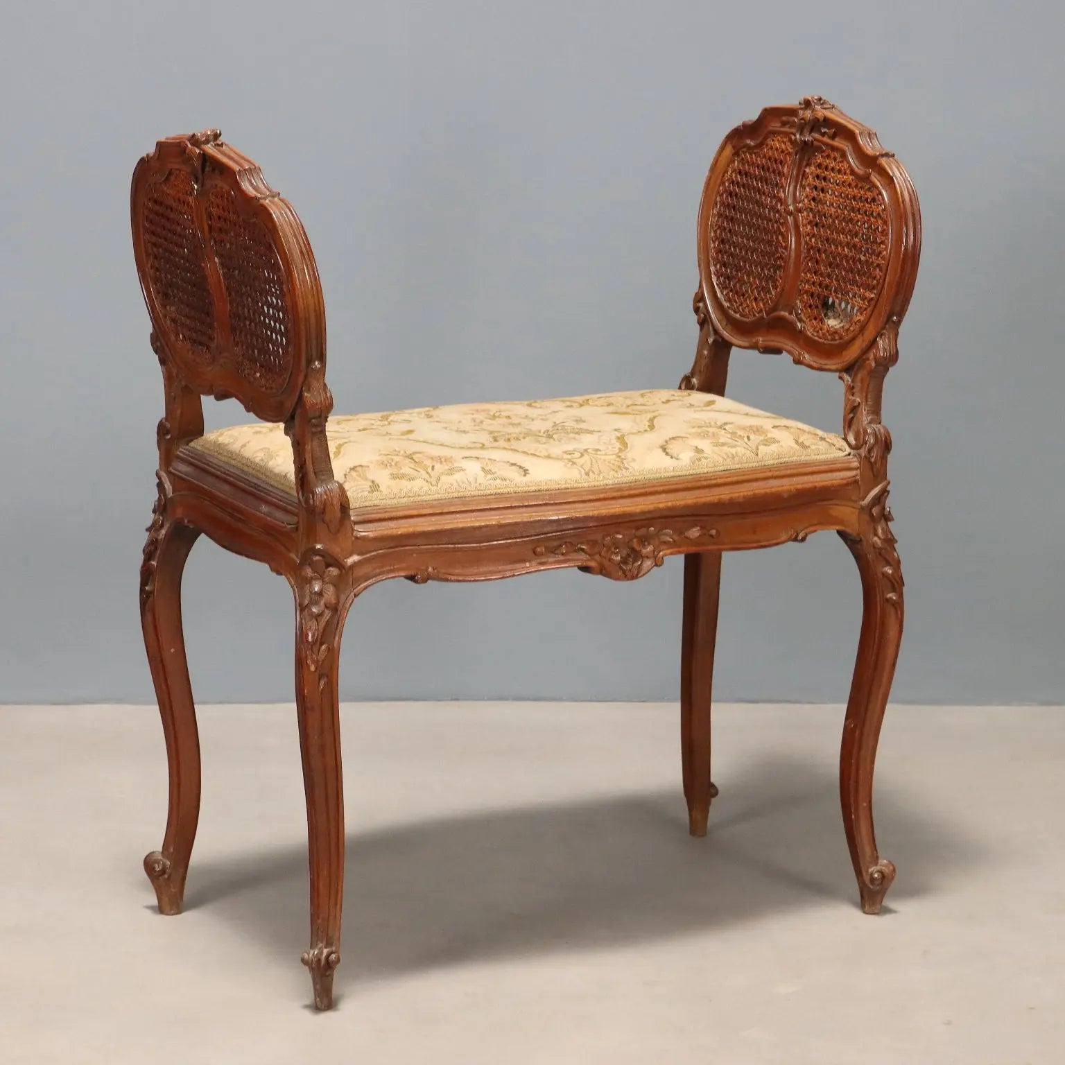 Antique Bench Baroque Style Walnut Fabric Italy XIX Century - Italy, Late XIX Century | Antiques | Seating