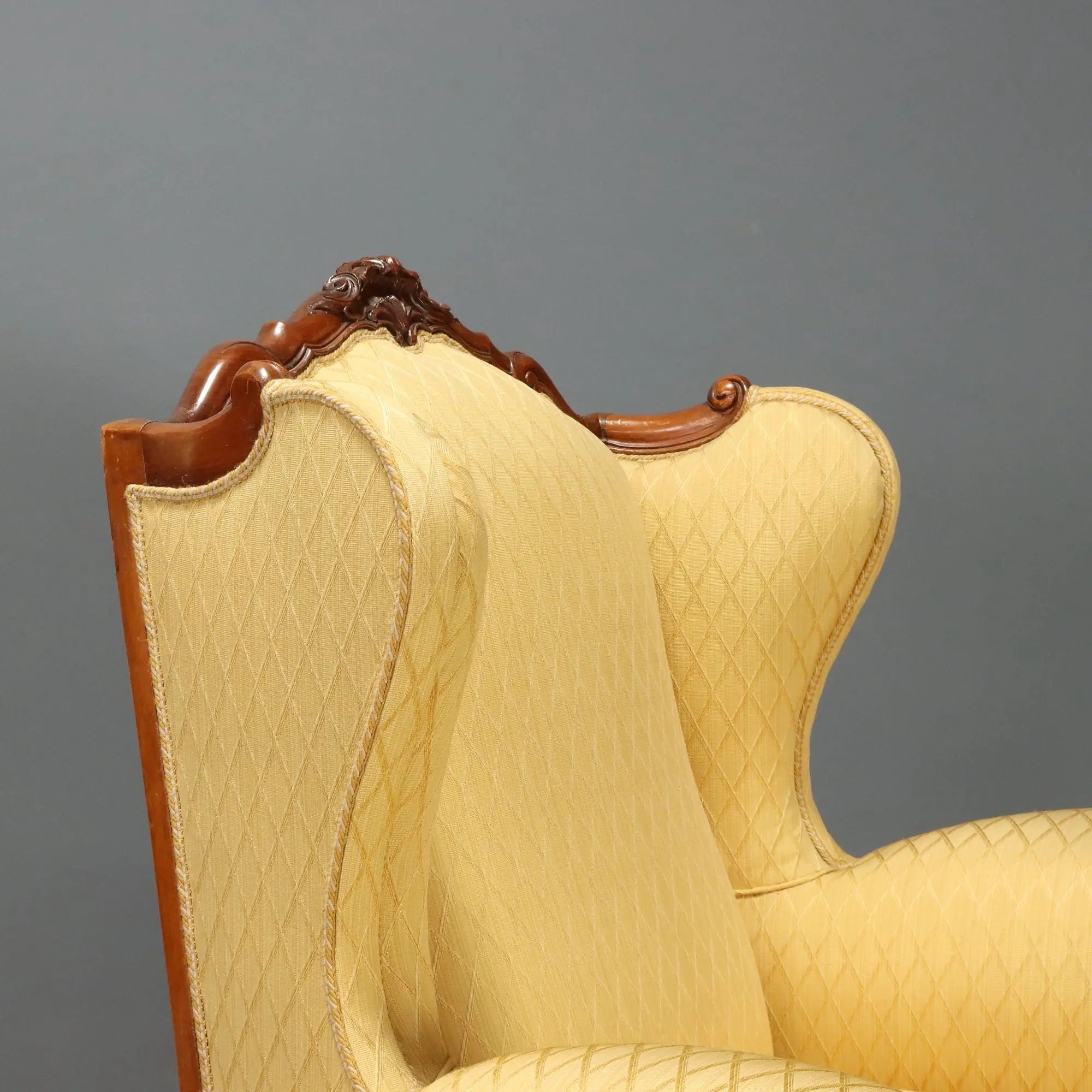 Antique Armchairs Carved Walnut Fabric Italy XX Century