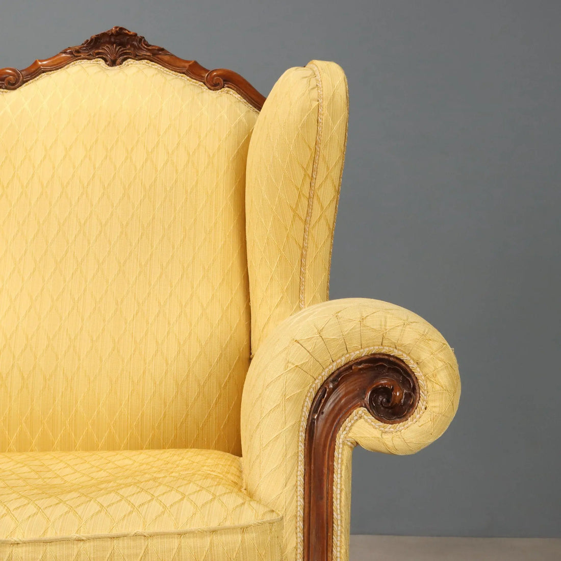 Antique Armchairs Carved Walnut Fabric Italy XX Century
