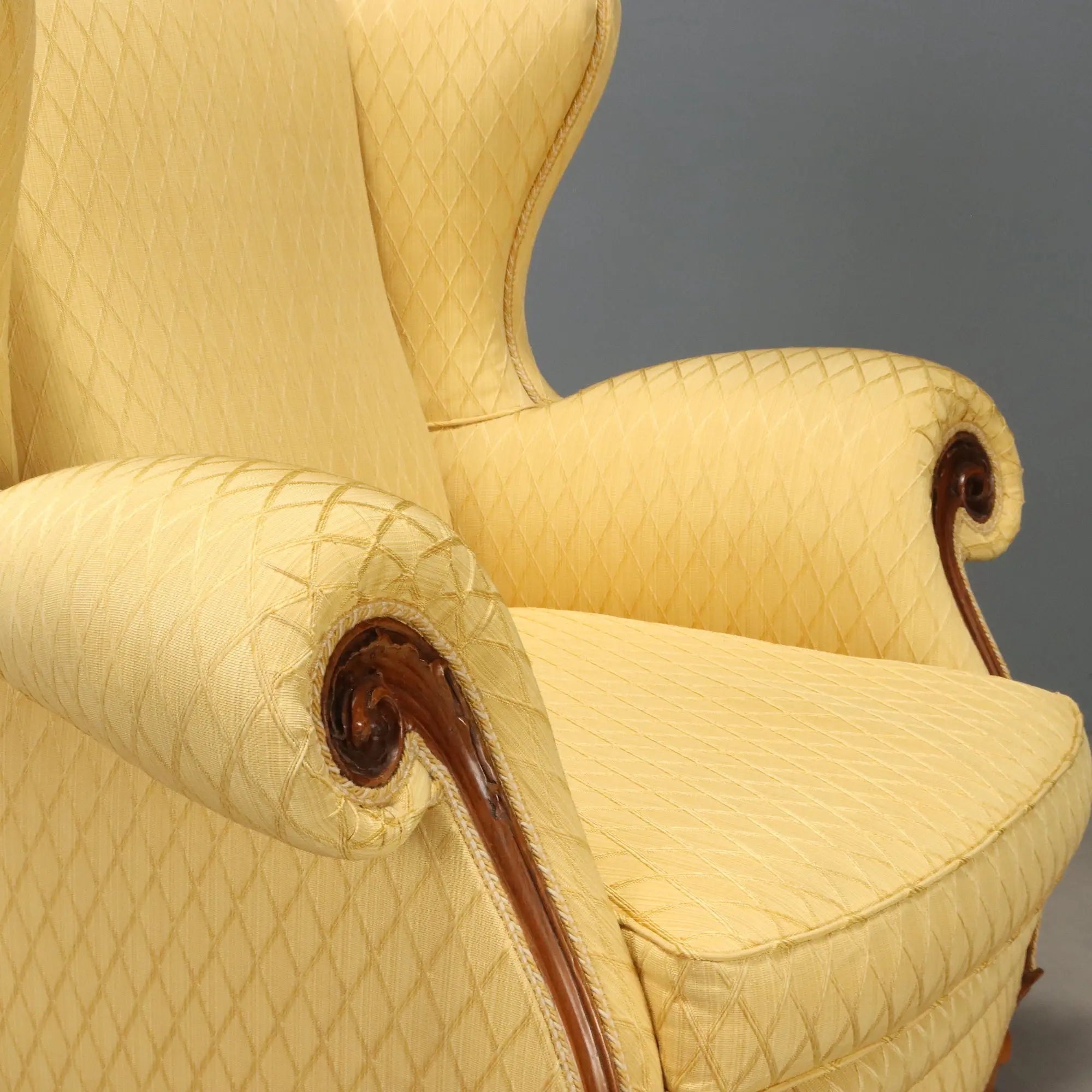 Antique Armchairs Carved Walnut Fabric Italy XX Century