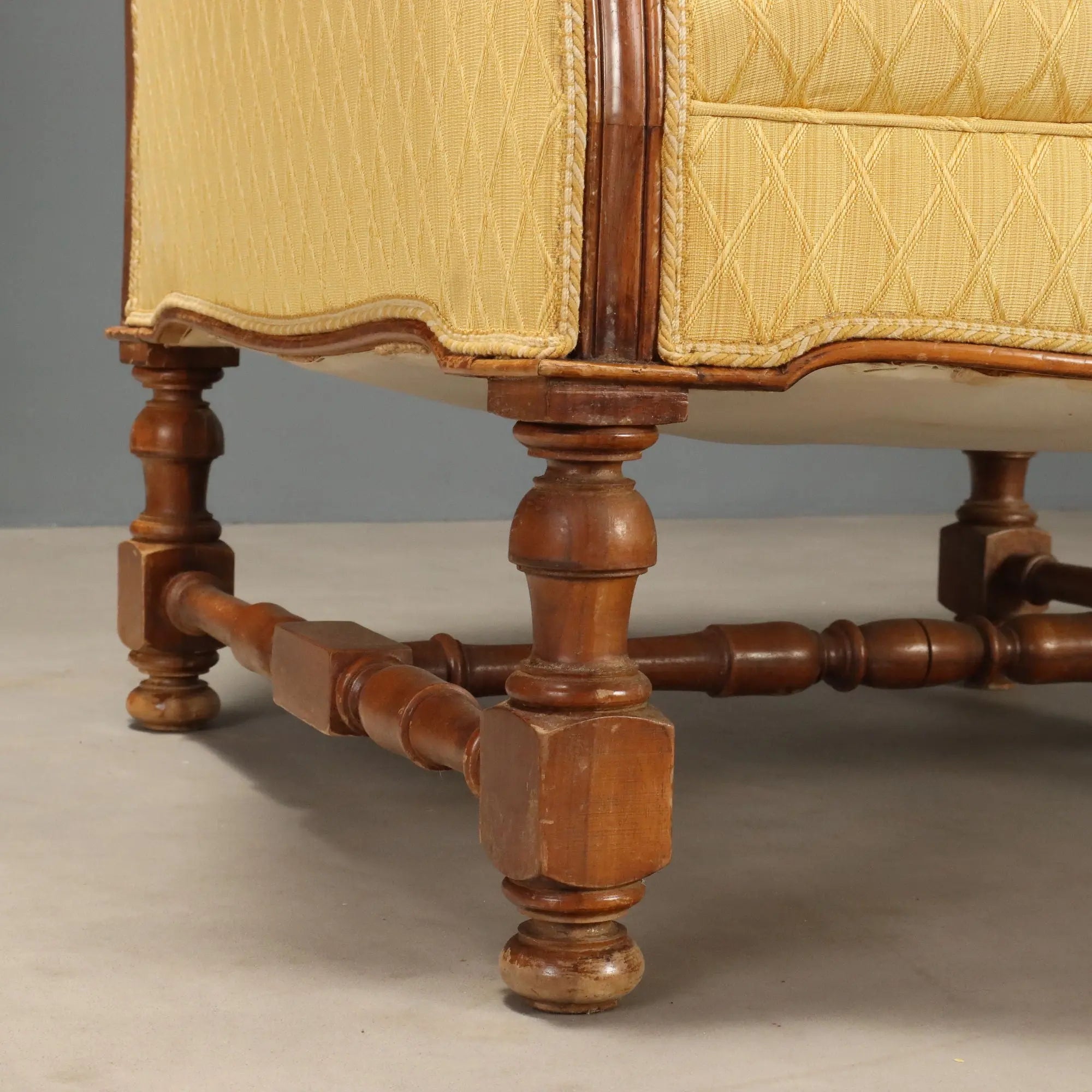Antique Armchairs Carved Walnut Fabric Italy XX Century