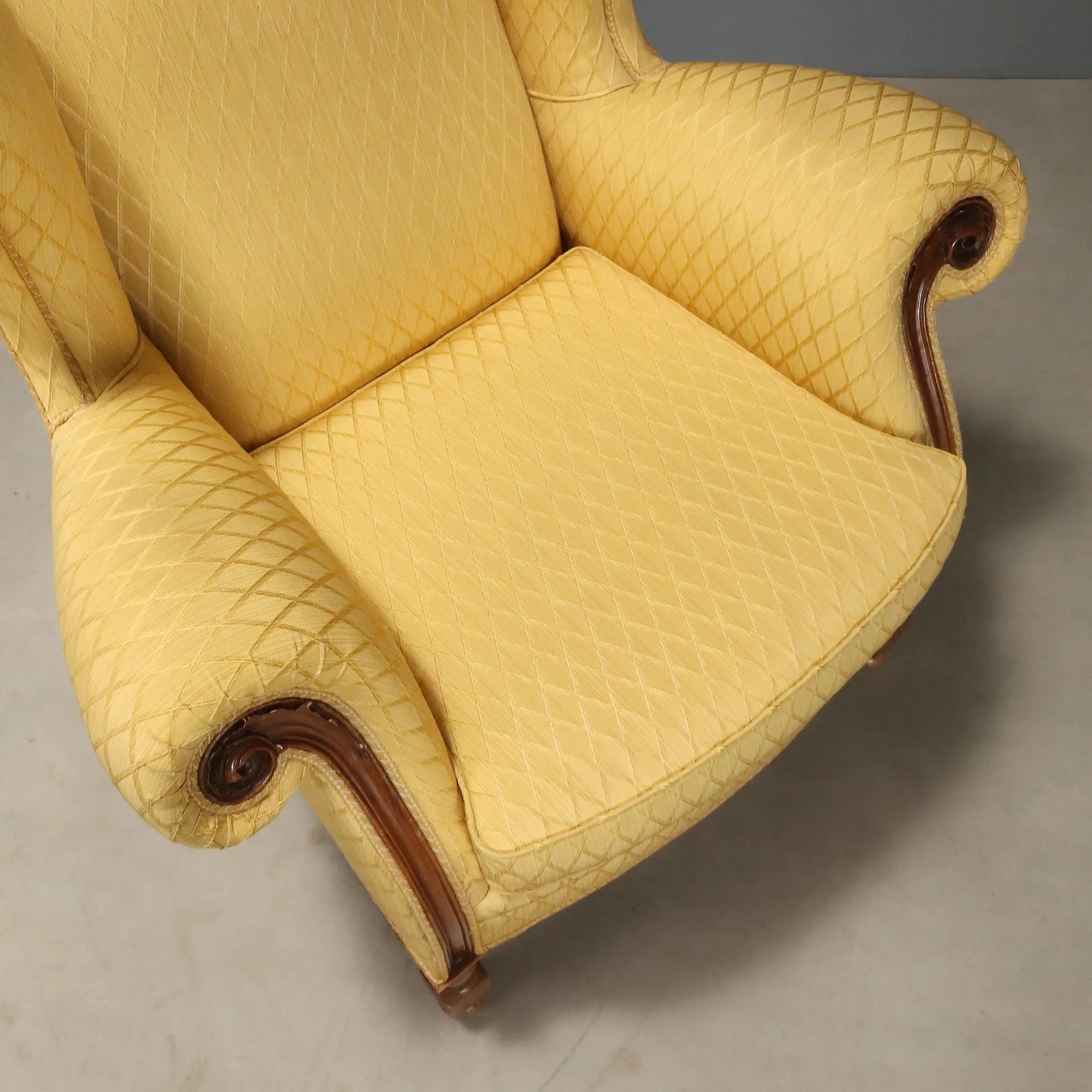 Antique Armchairs Carved Walnut Fabric Italy XX Century