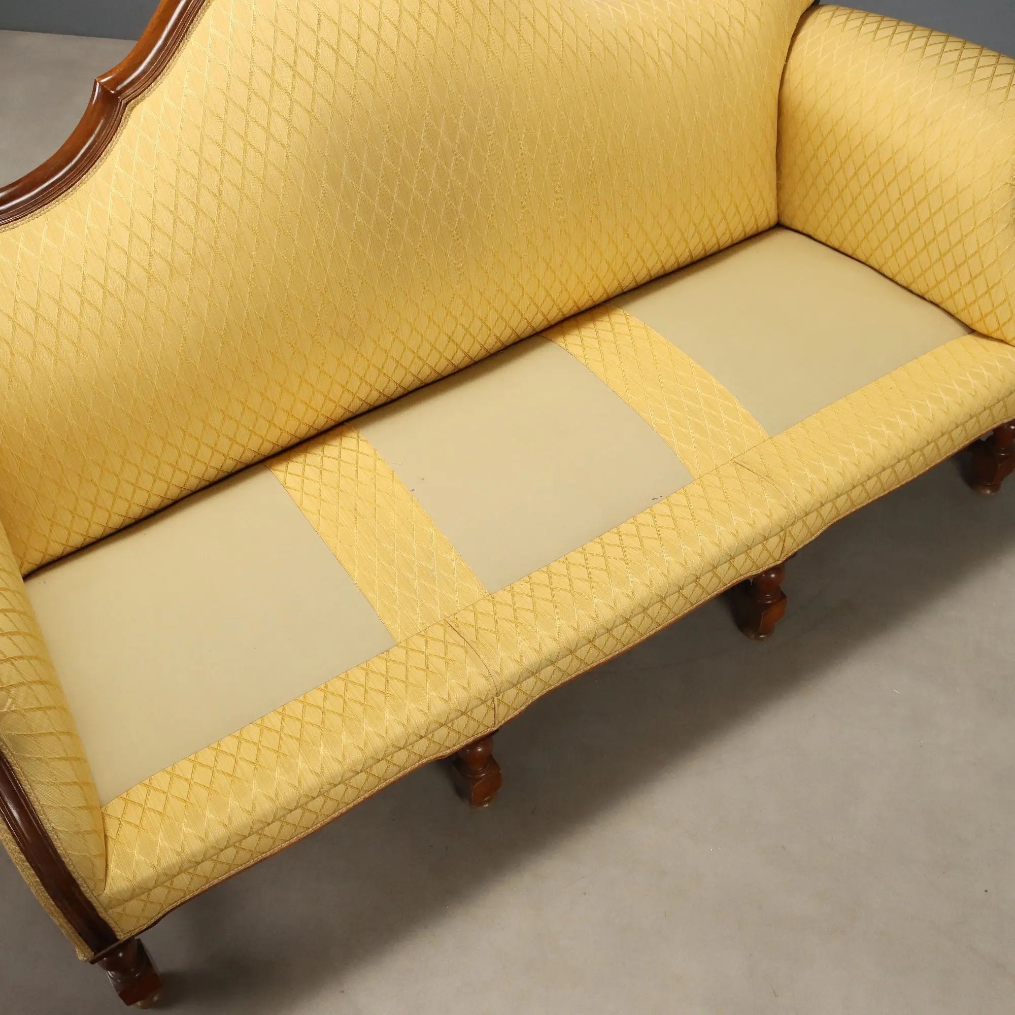 Antique Sofa Walnut Carvings Fabric Italy XX Century