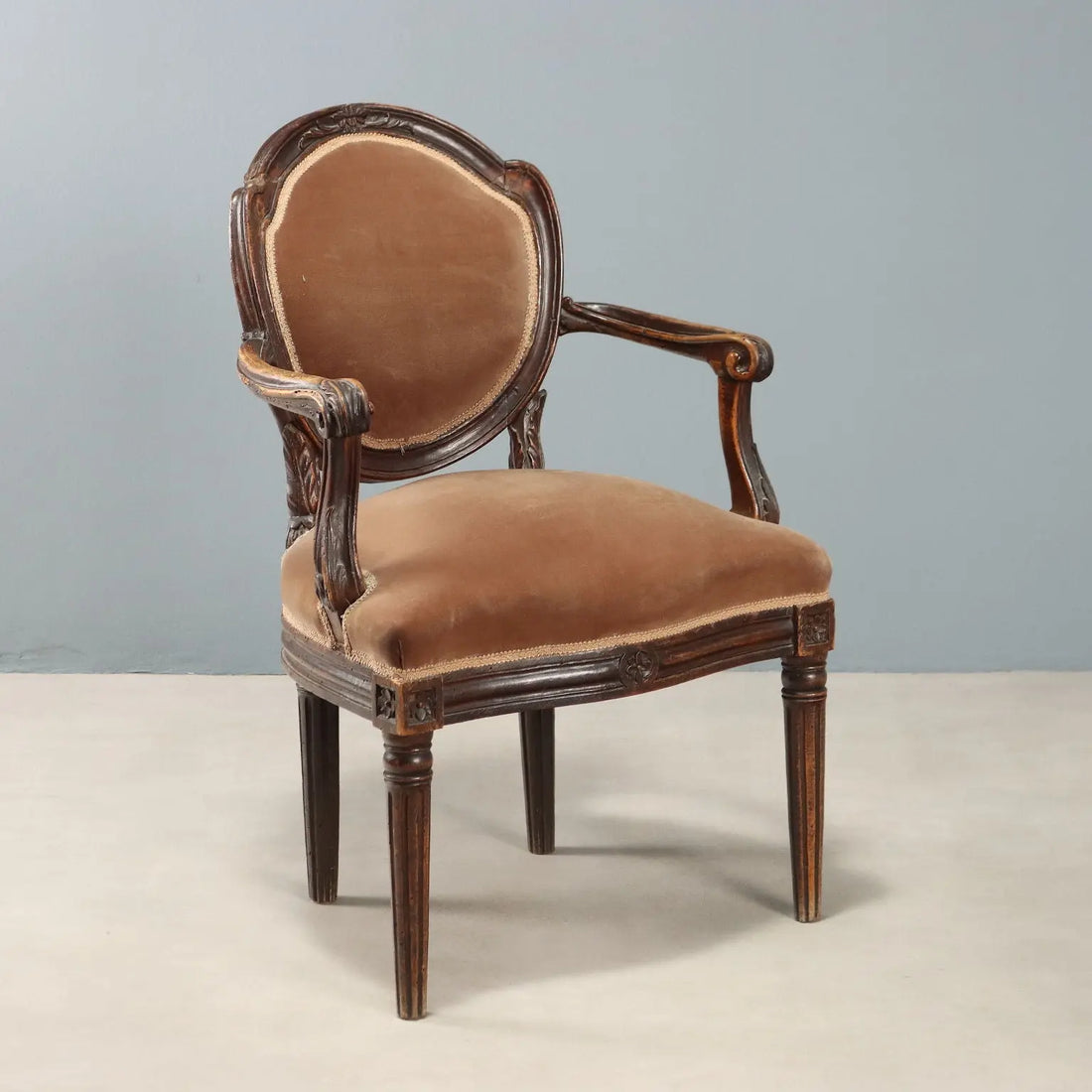 Antique Armchair Neoclassical Style Walnut Fabric Italy XVIII Century