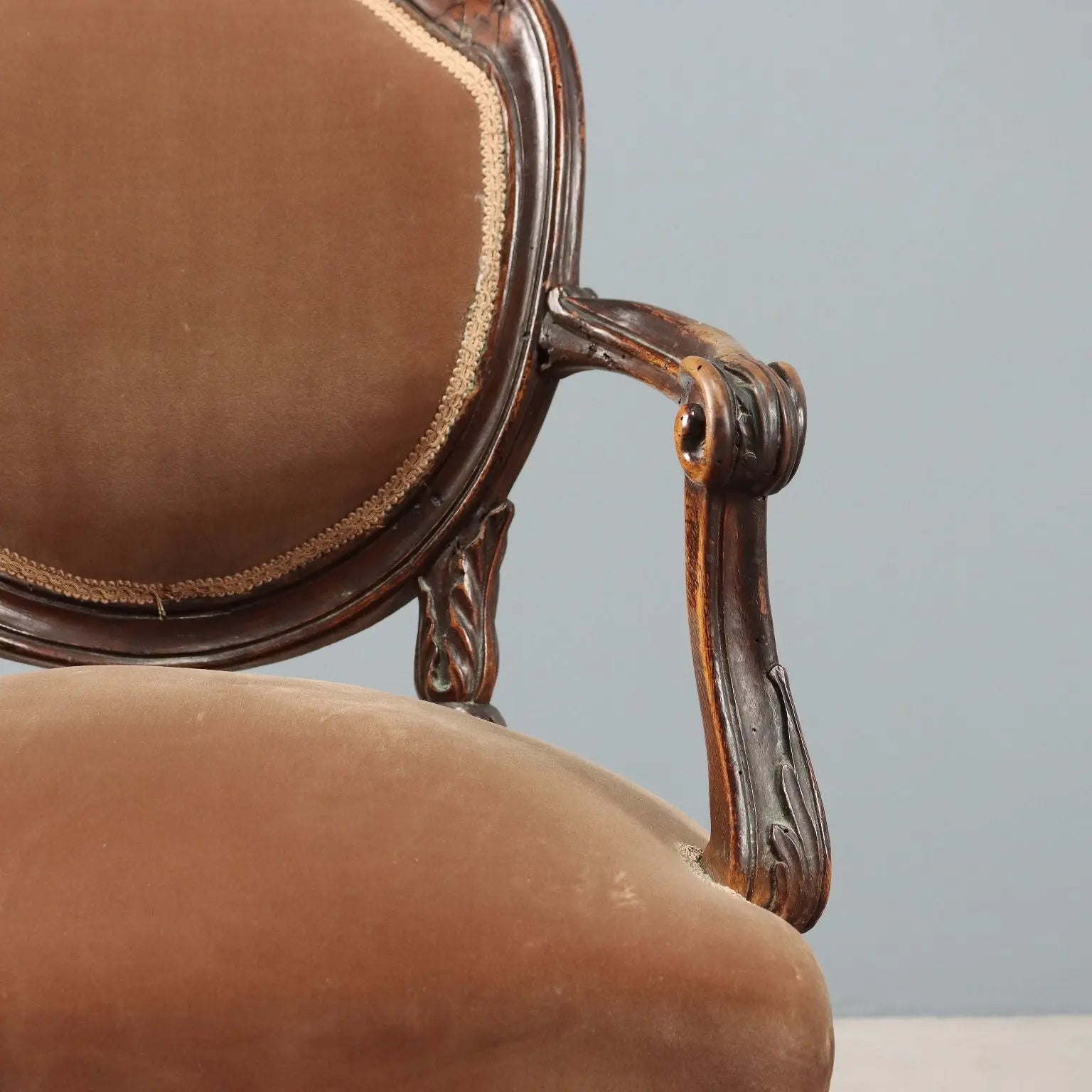 Antique Armchair Neoclassical Style Walnut Fabric Italy XVIII Century