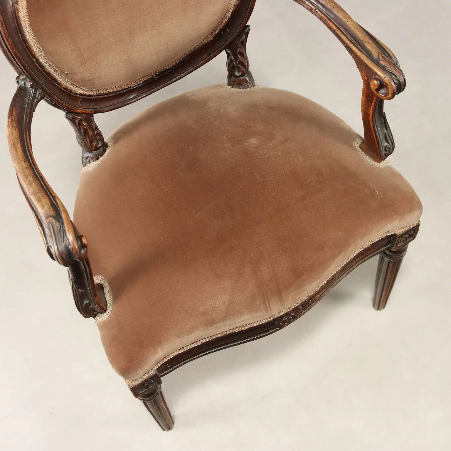Antique Armchair Neoclassical Style Walnut Fabric Italy XVIII Century