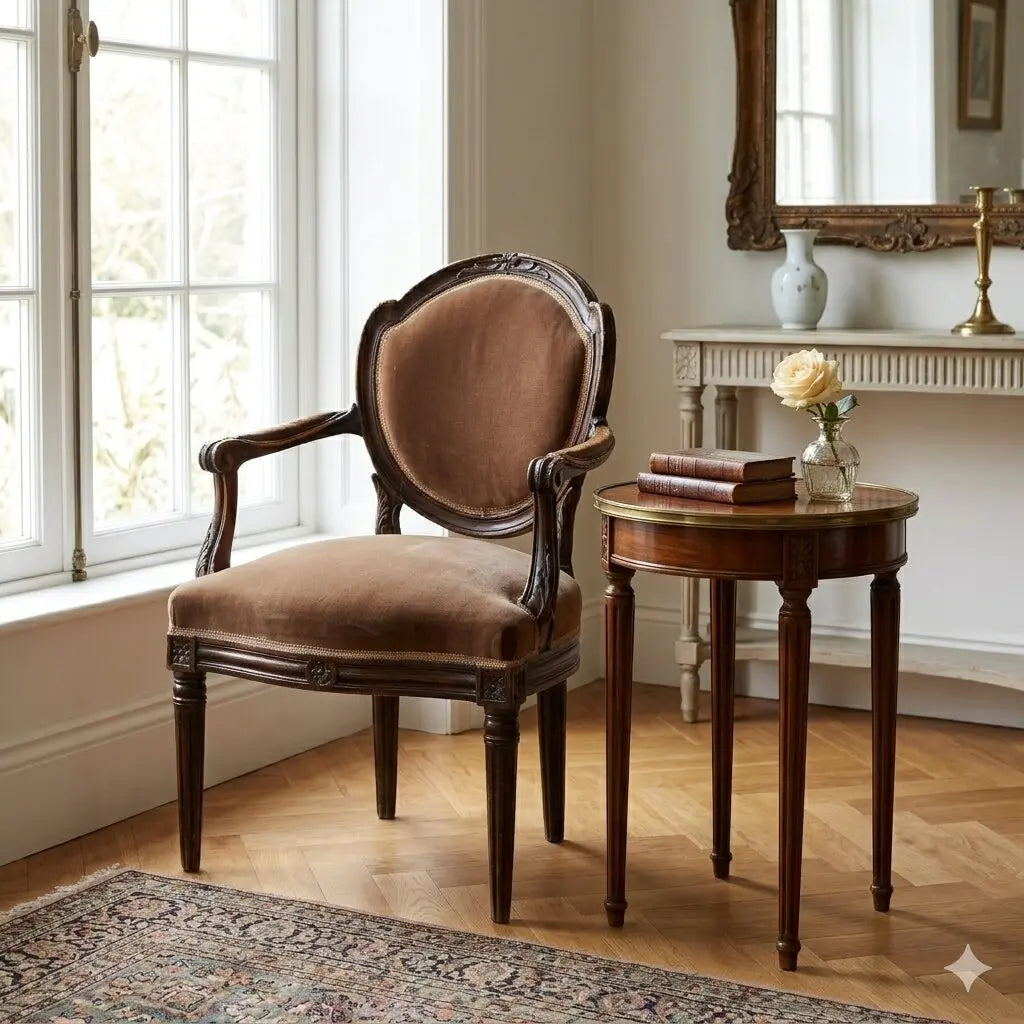 Antique Armchair Neoclassical Style Walnut Fabric Italy XVIII Century