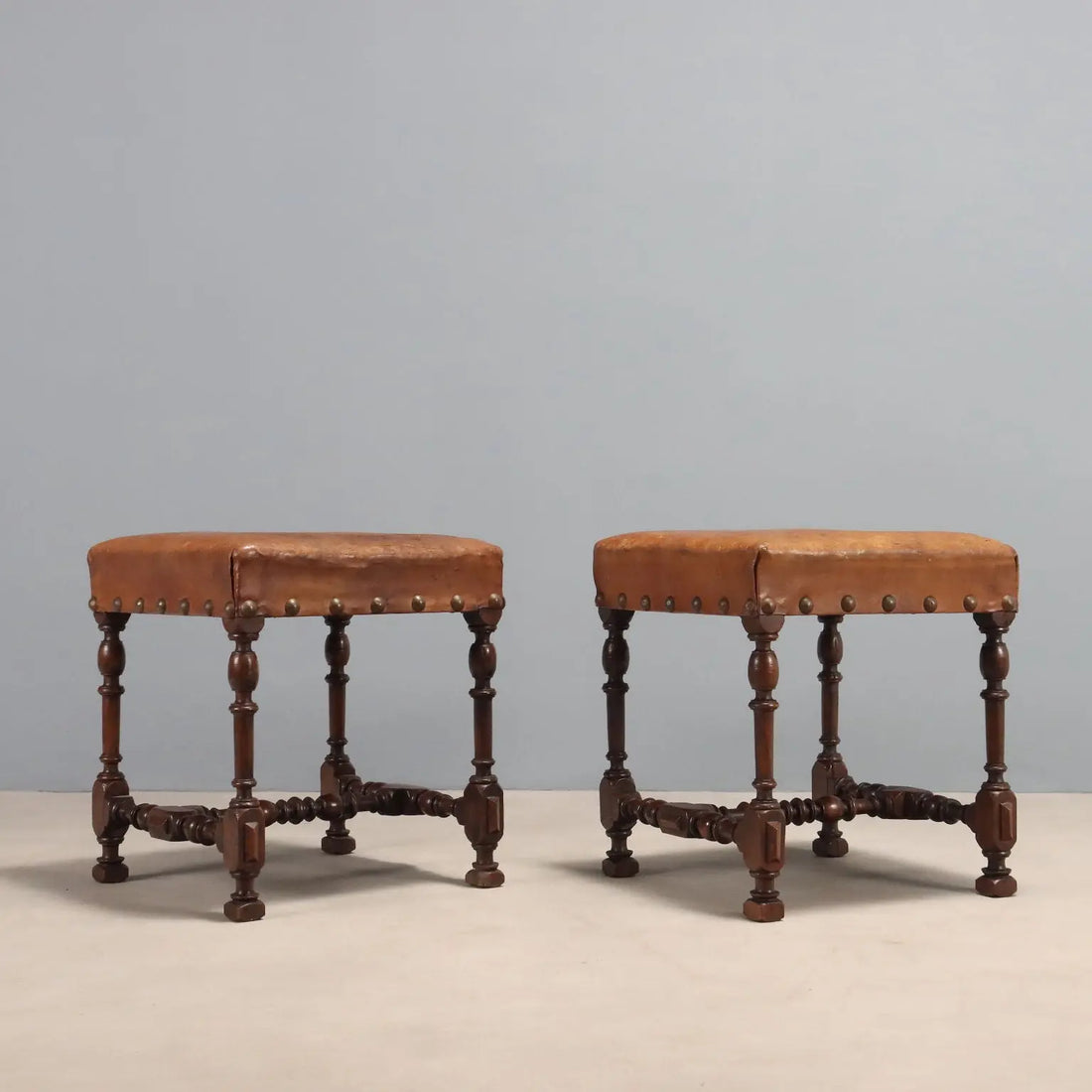 Antique Stools Neo-Baroque Walnut Leather Italy XIX Century - Italy, XIX Century | Antiques | Seating